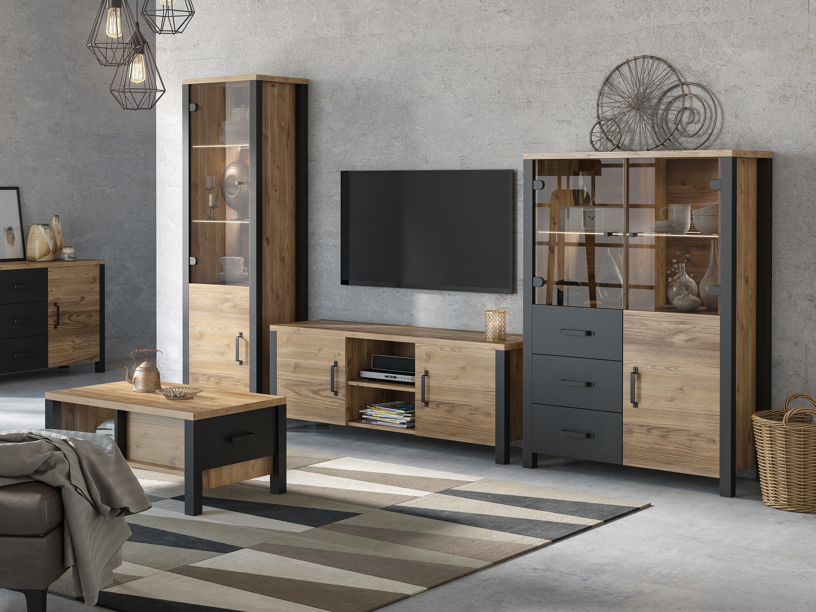 Living room set Tornua 113 (Dark spruce + Matte black)