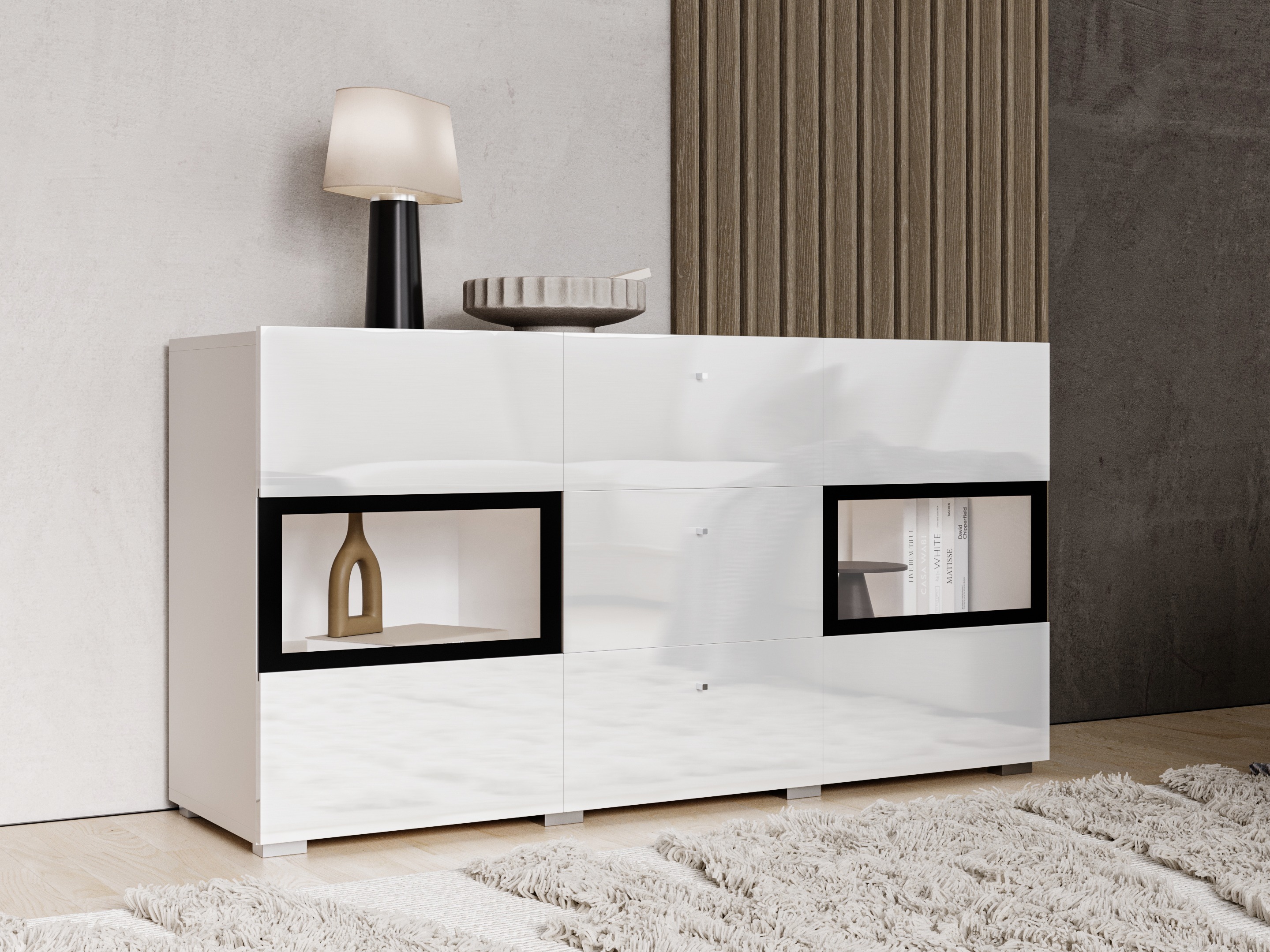 Chest of drawers Serodeu 101 (White + Glossy white)