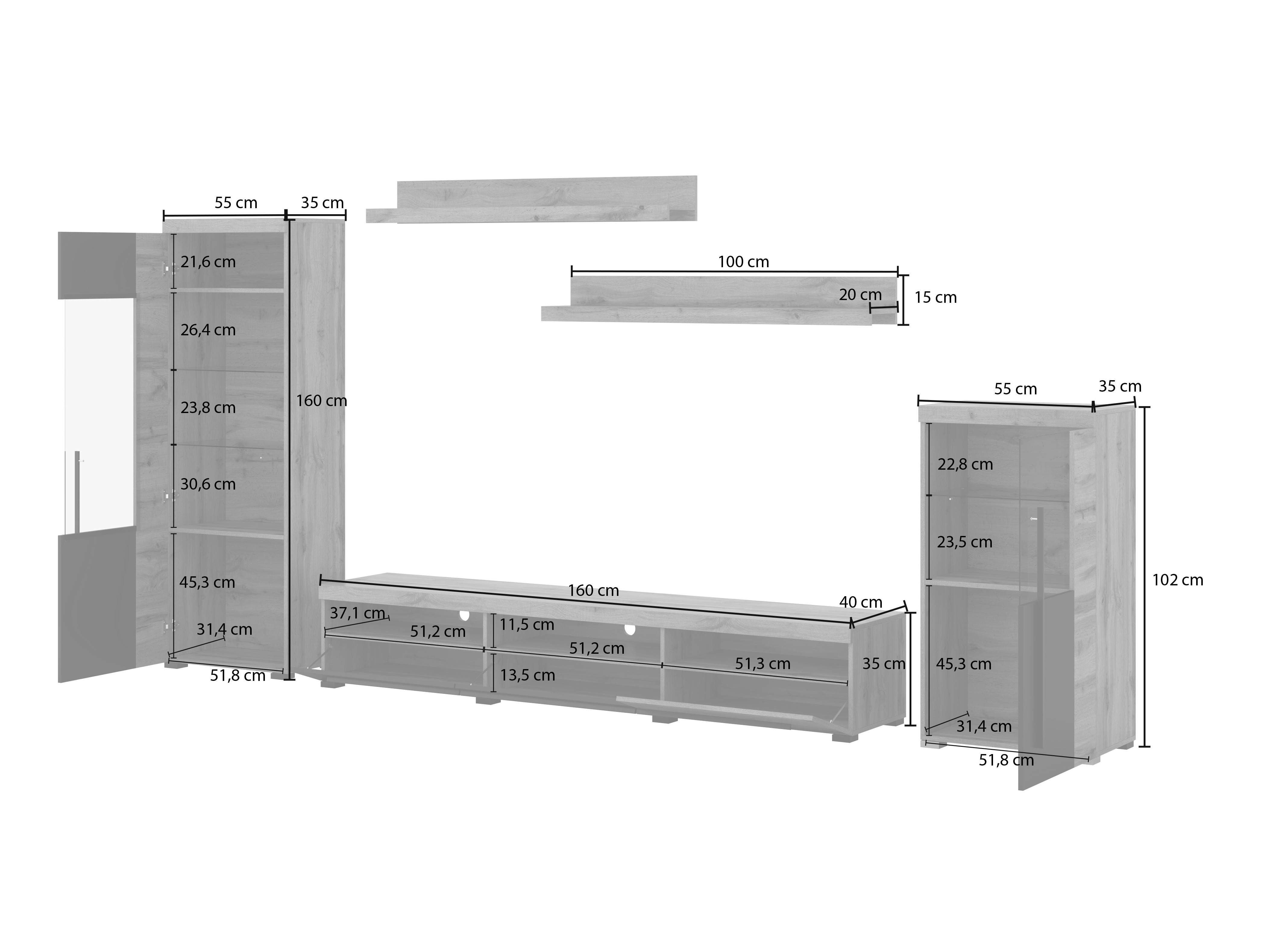 Living room set Sorciro 103 (Nut + Dark oak)