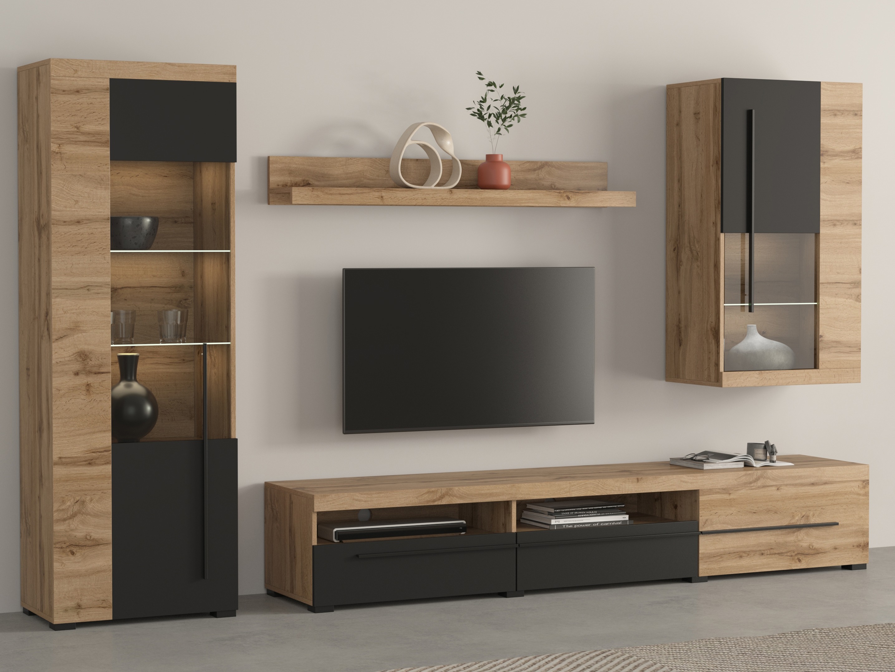 Living room set Sorciro 105 (Black + Wotan Oak)