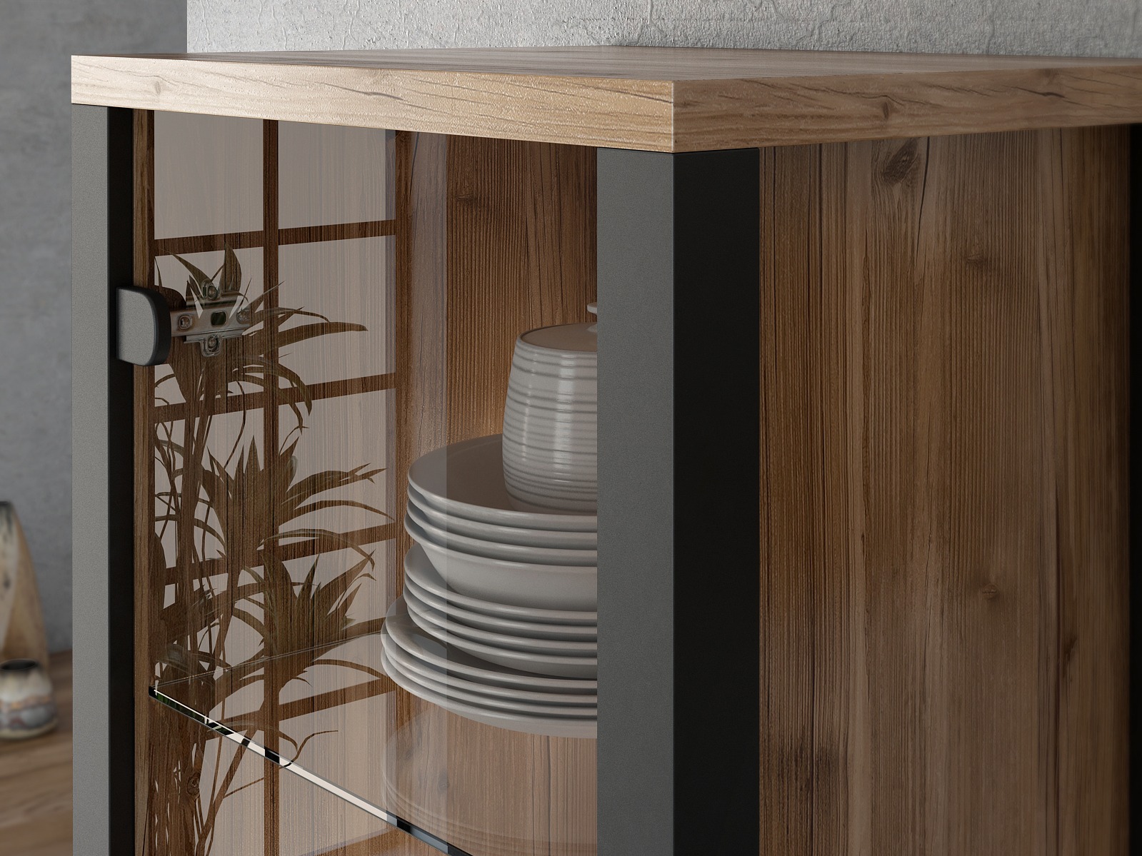 Bookcase Tornua 101 (Dark spruce + Matte black)