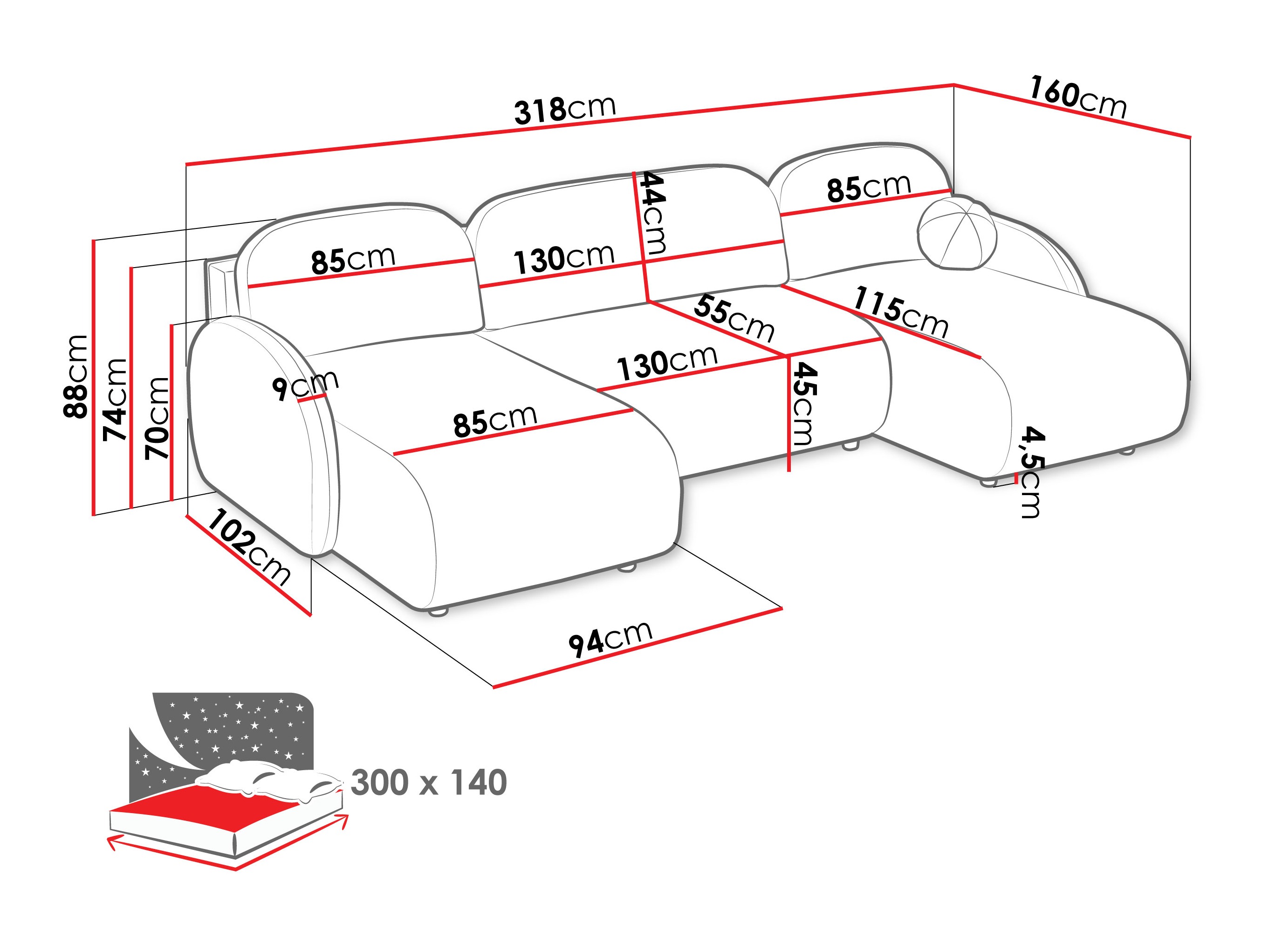 Corner sofa Columbus 250 (Sereno 681)