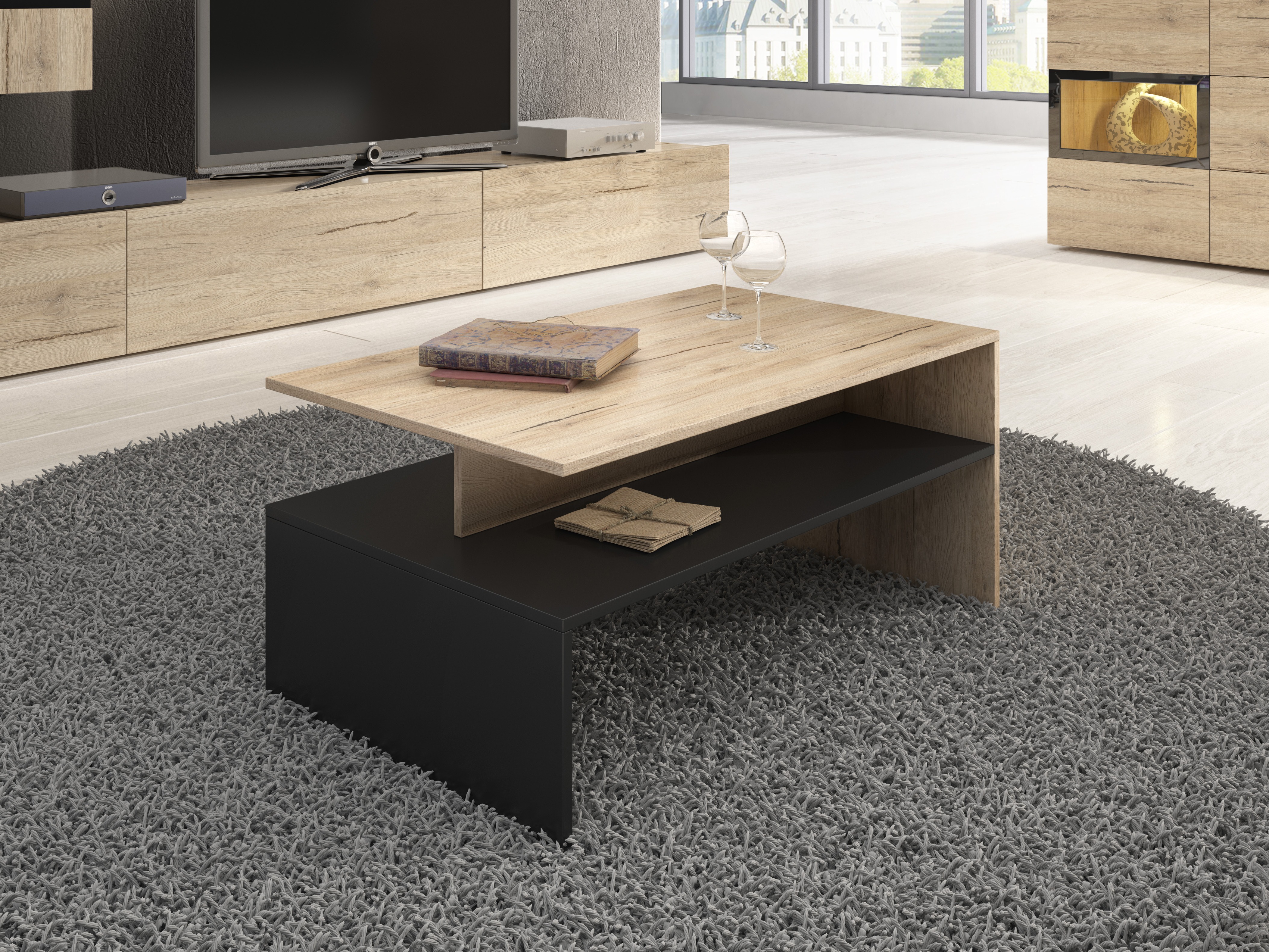 Coffee table Serodeu 103 (San Remo oak + Black)