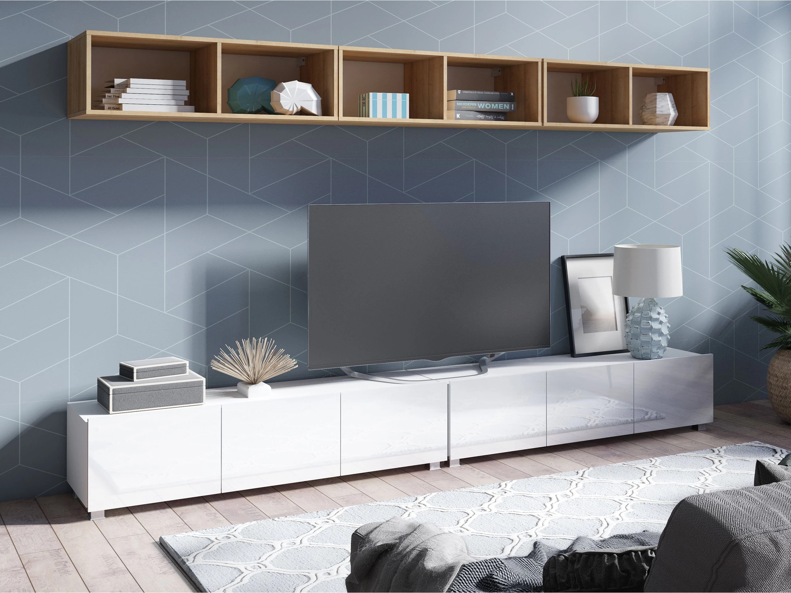 Living room set Remus XXXIII (White + Glossy white + Golden oak)