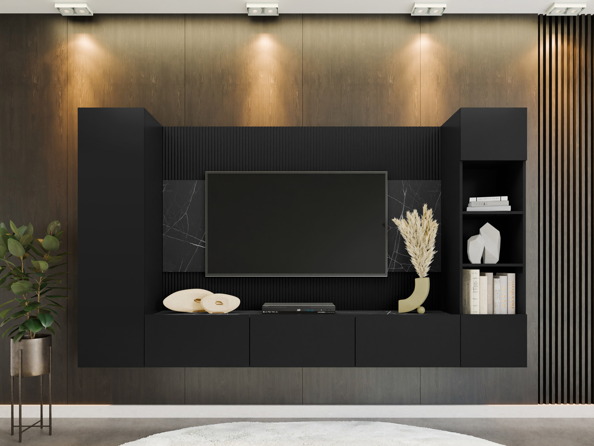 Living room set Comfivo 450 (Black + Black marble)