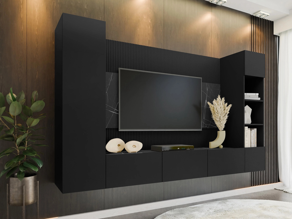 Living room set Comfivo 450 (Black + Black marble)