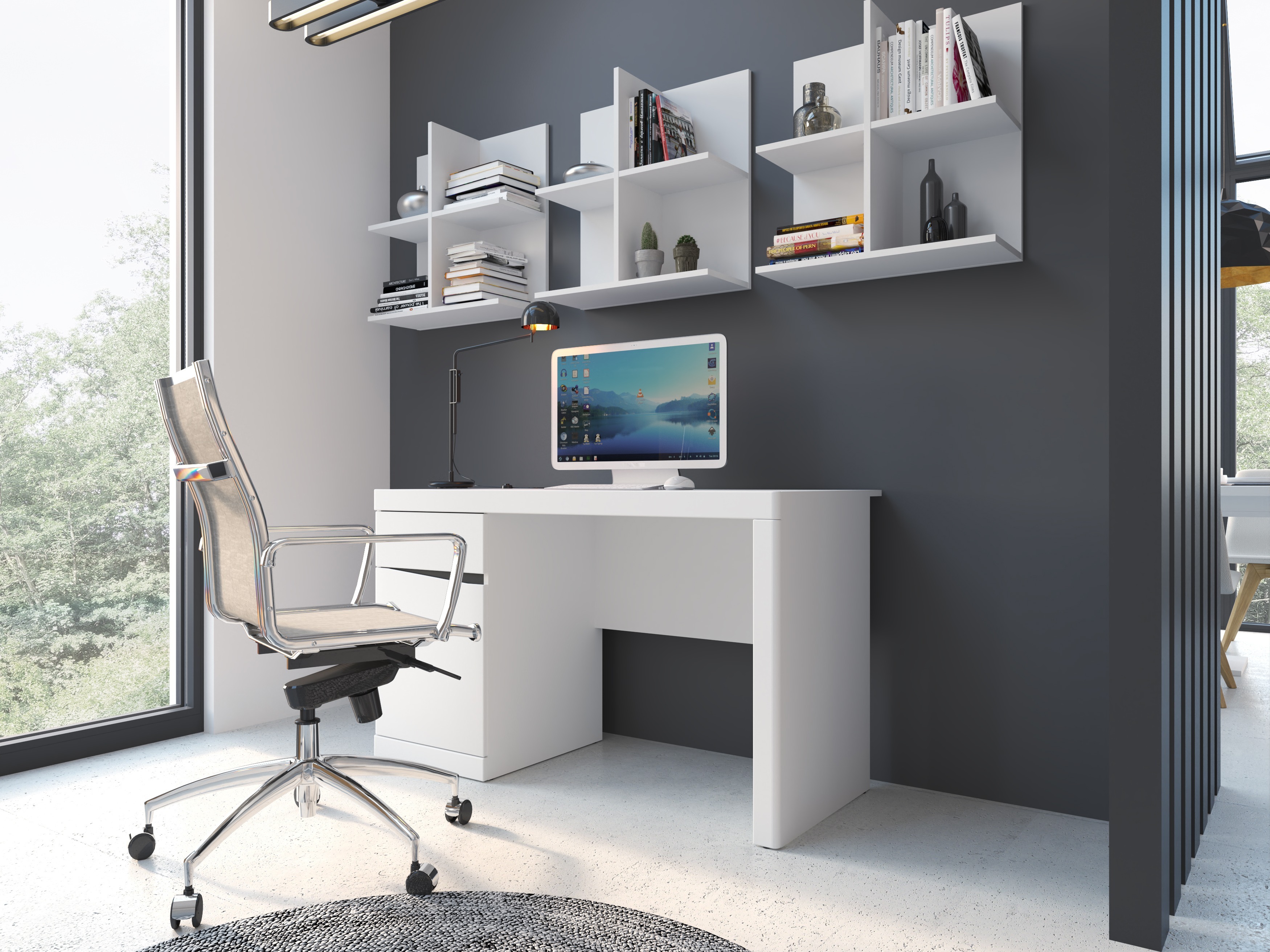 Home office set Venlori 130 (White + Graphite)