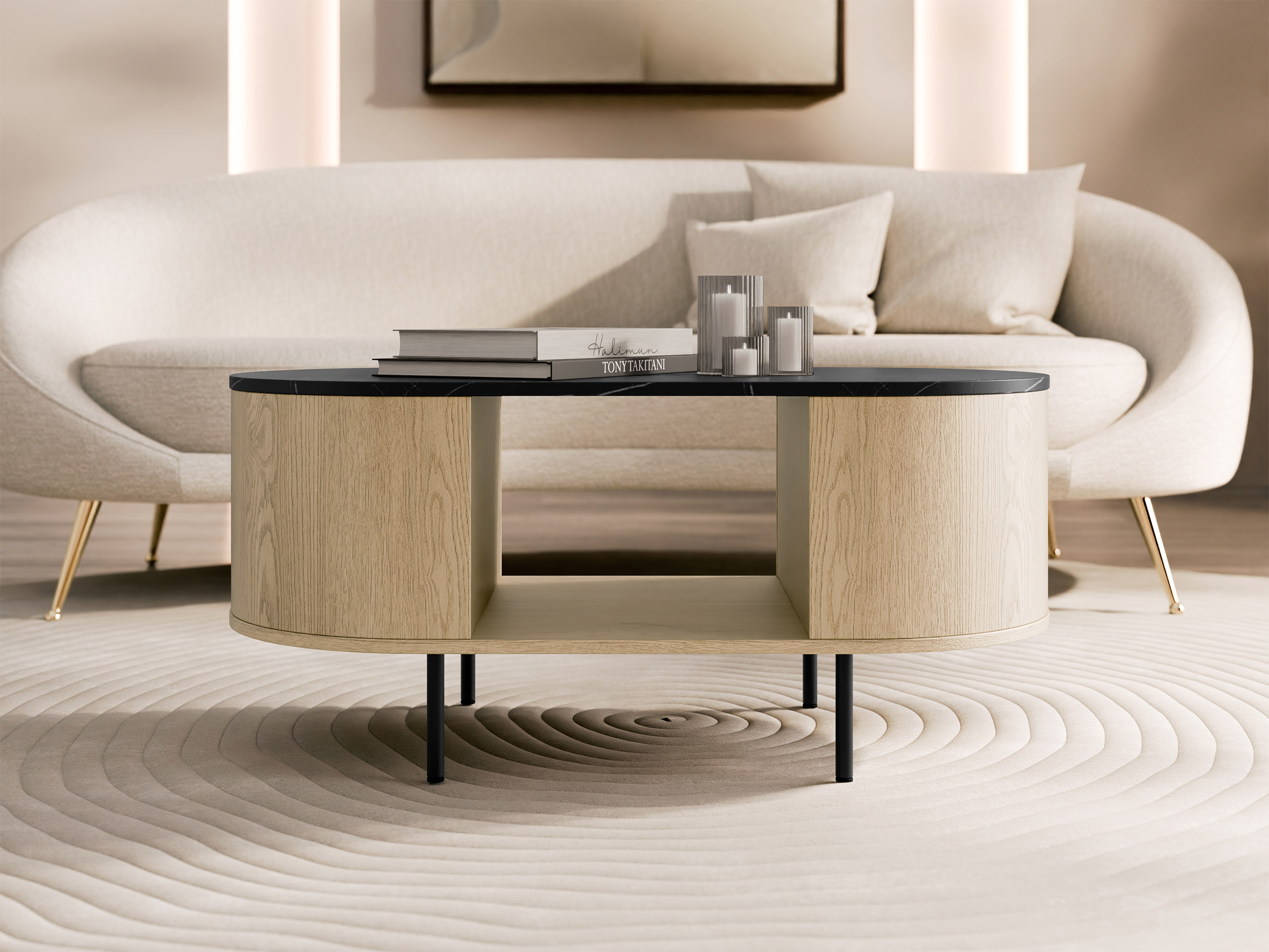 Coffee table Comfivo Livtena 104 (Black marble + Black)