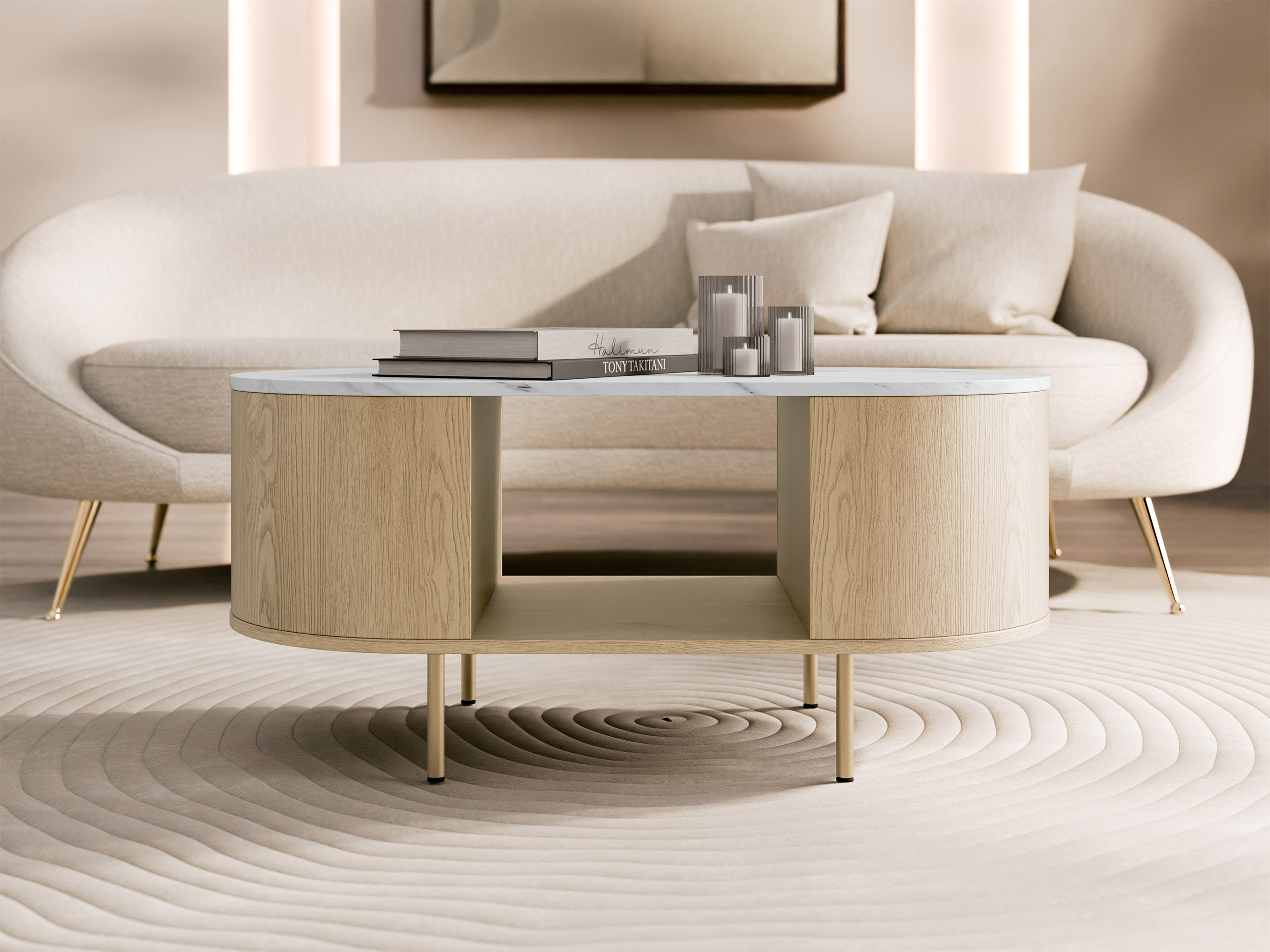 Coffee table Comfivo Livtena (White marble + Golden)