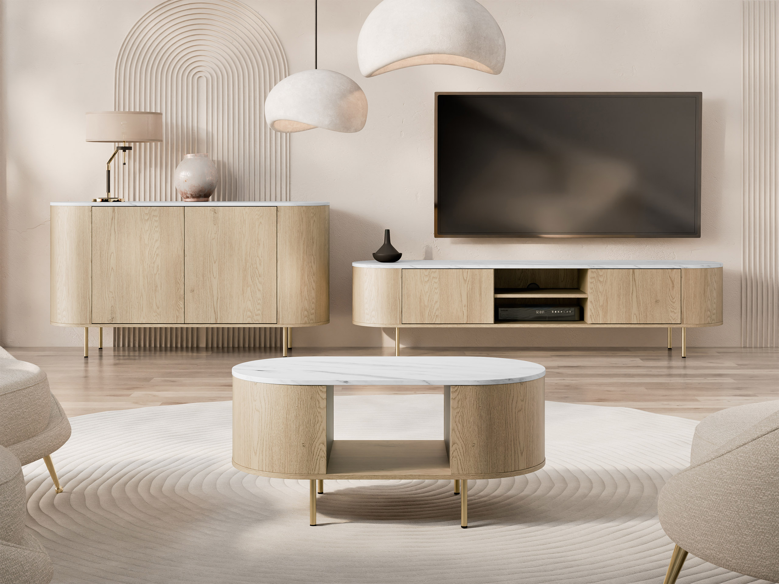 Living room set Comfivo Livtena (White marble + Golden)