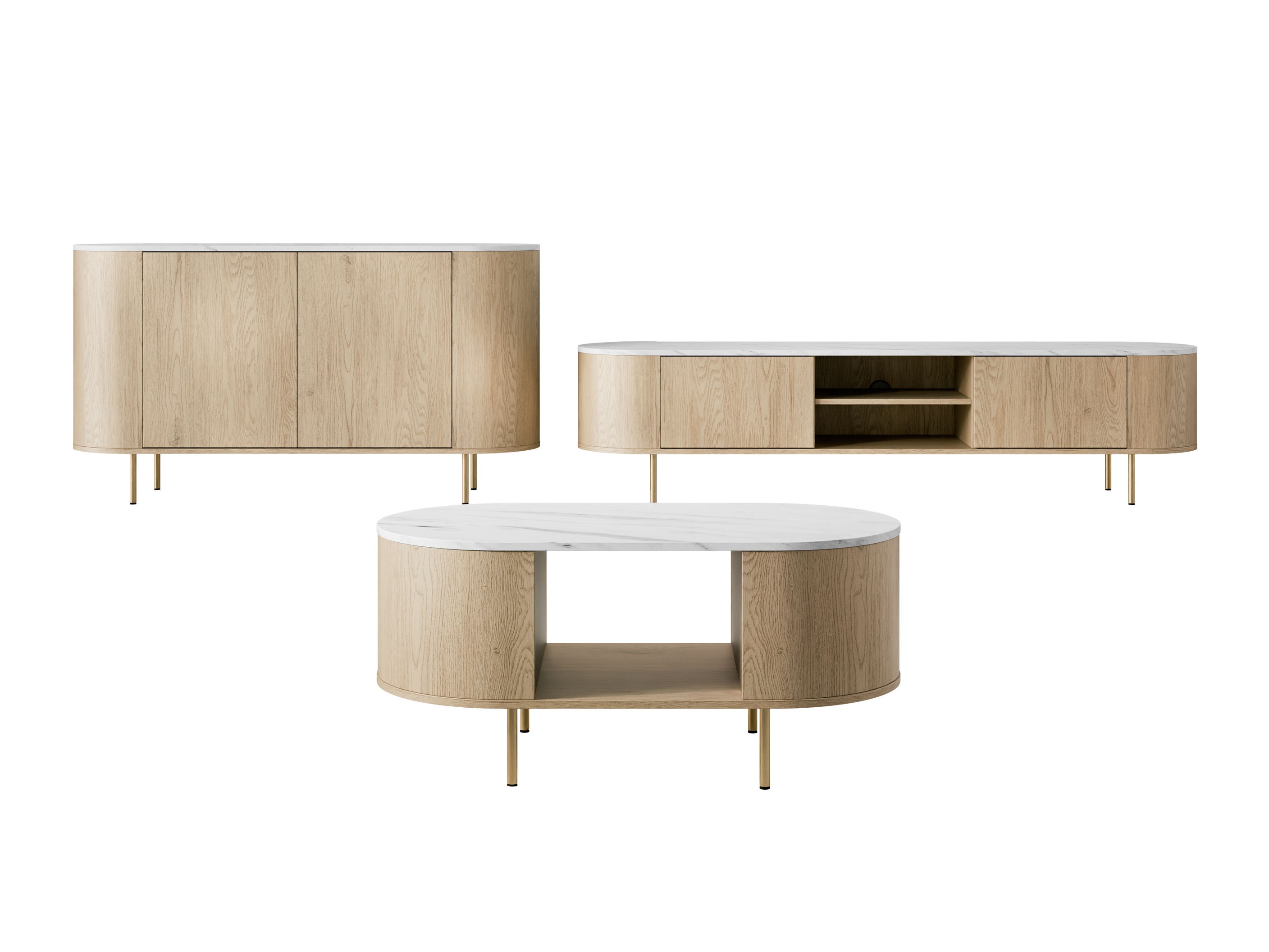 Living room set Comfivo Livtena (White marble + Golden)