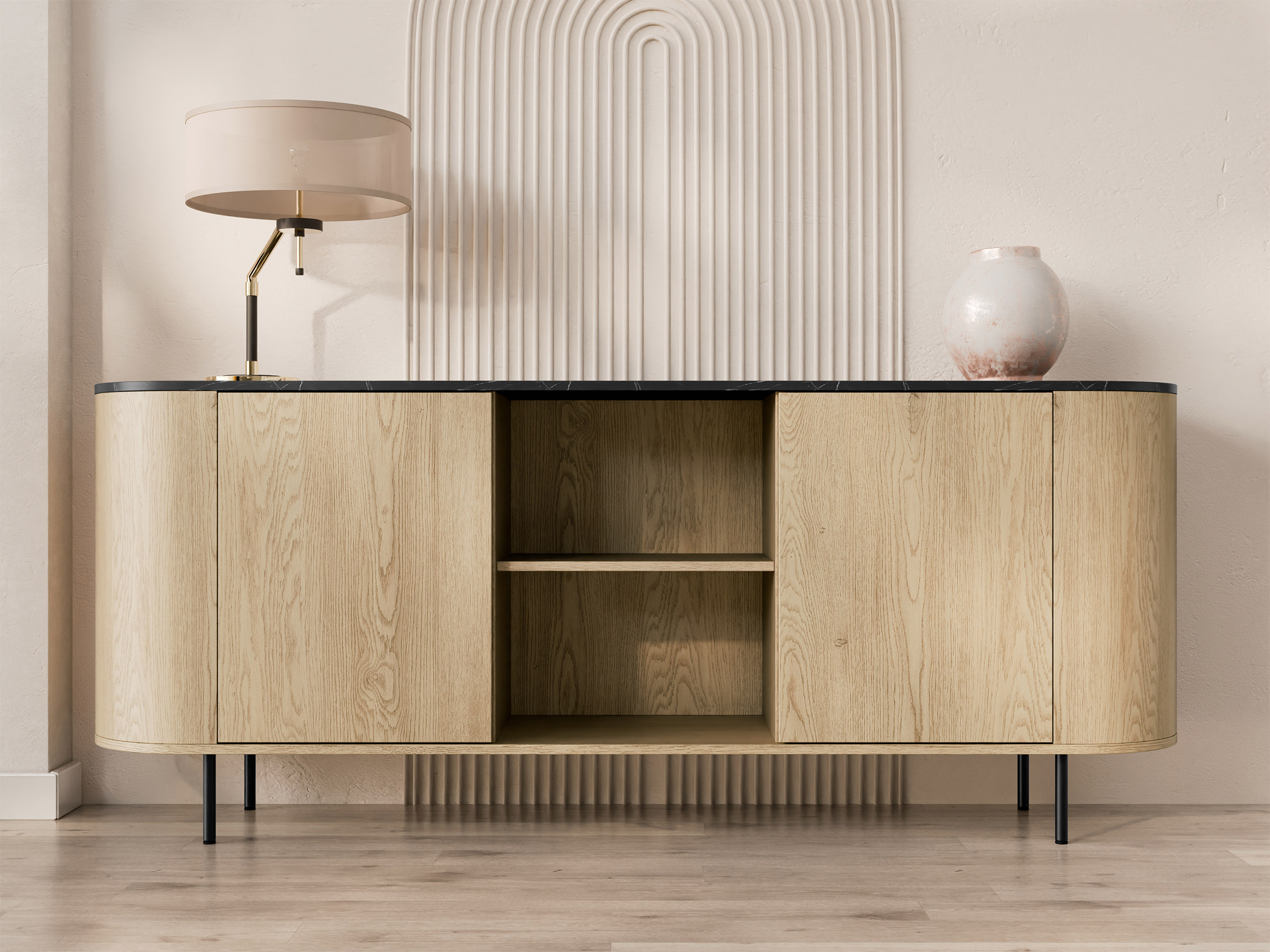 Sideboard Comfivo Livtena 101 (Black marble + Black)