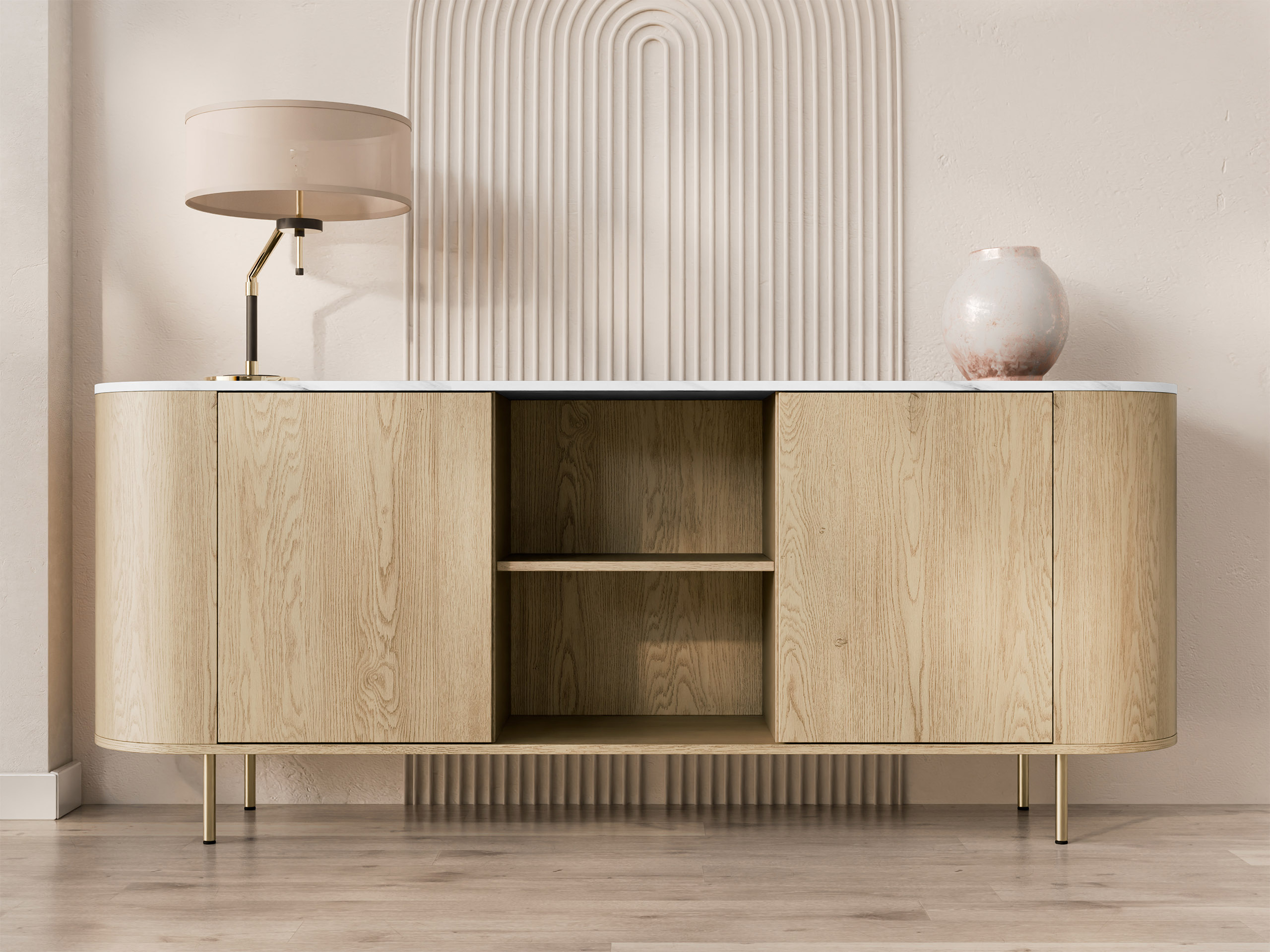 Sideboard Comfivo Livtena I (White marble + Golden)