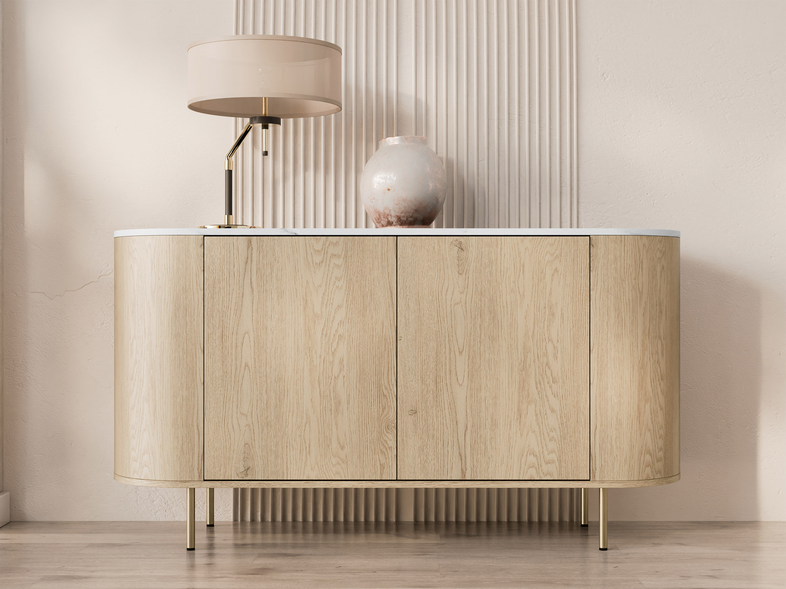 Sideboard Comfivo Livtena (White marble + Golden)