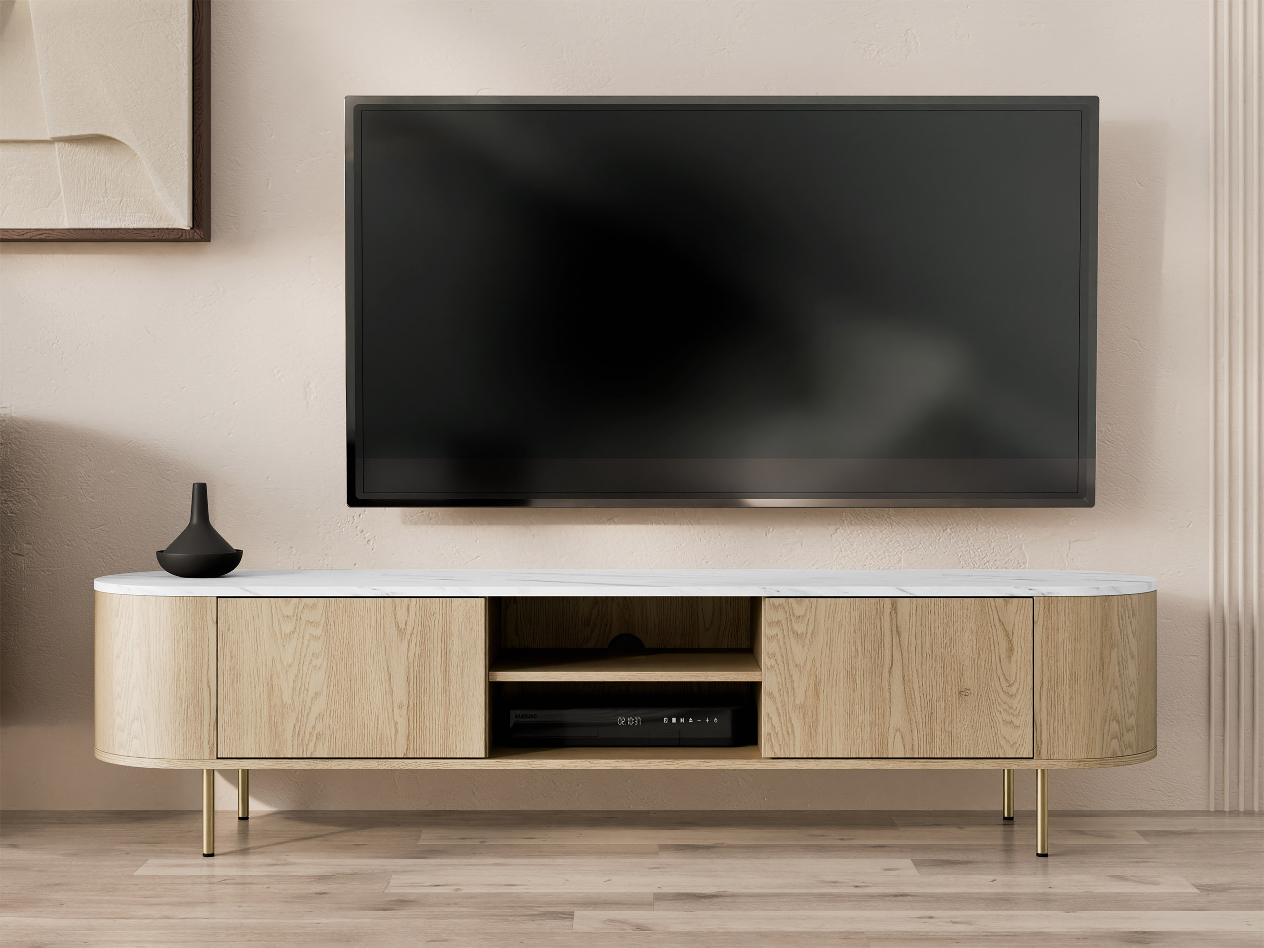 TV stand Comfivo Livtena 103 (White marble + Golden)