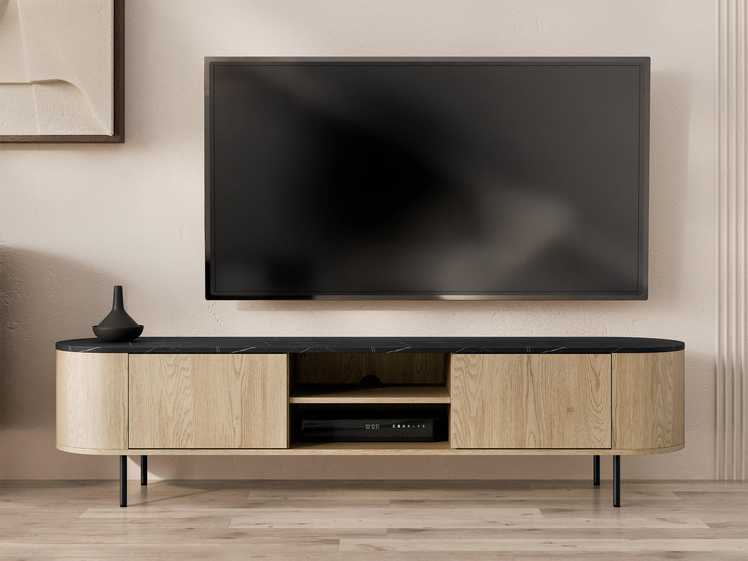 TV stand Comfivo Livtena I (Black marble + Black)