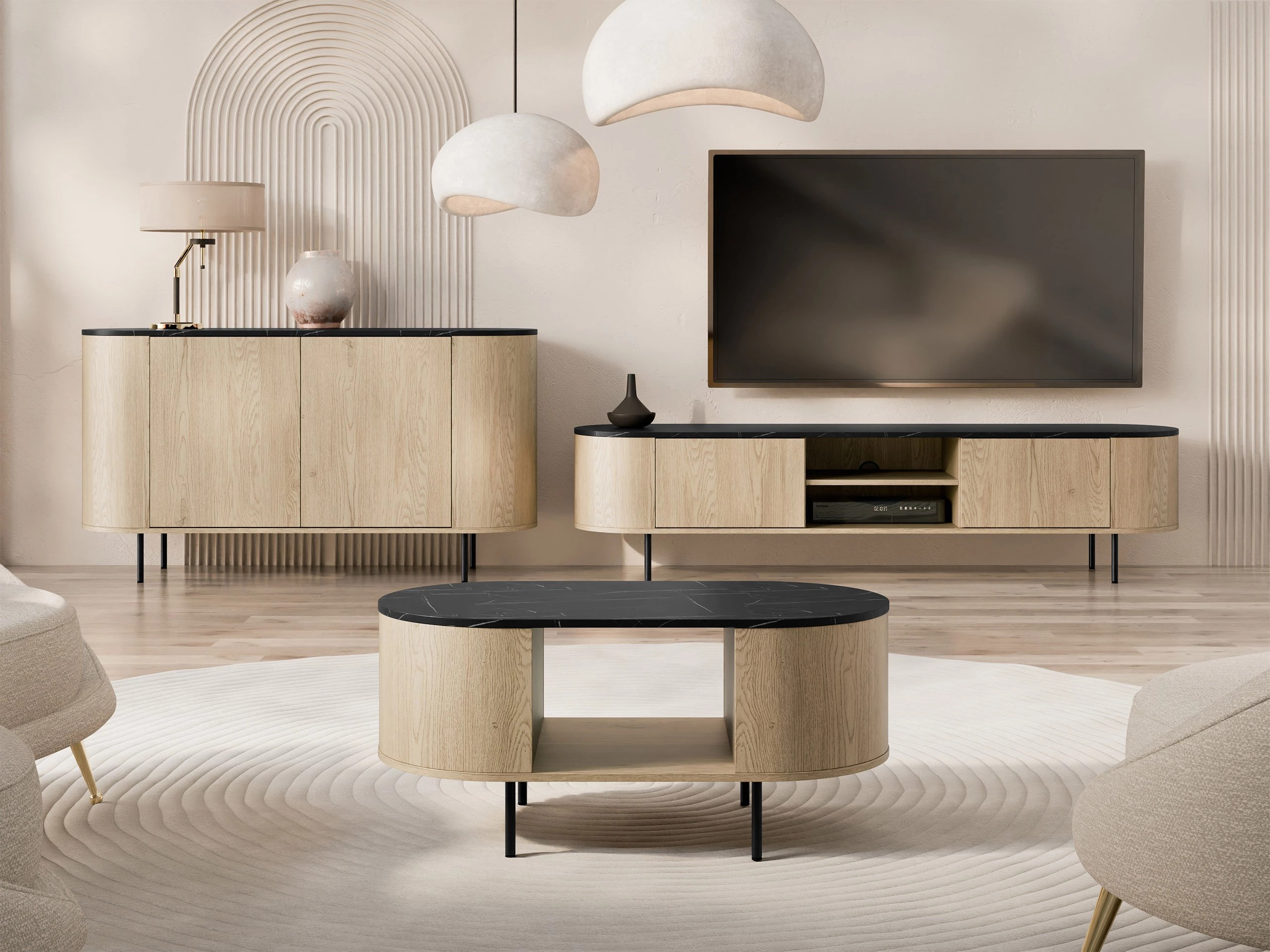 TV stand Comfivo Livtena I (Black marble + Black)