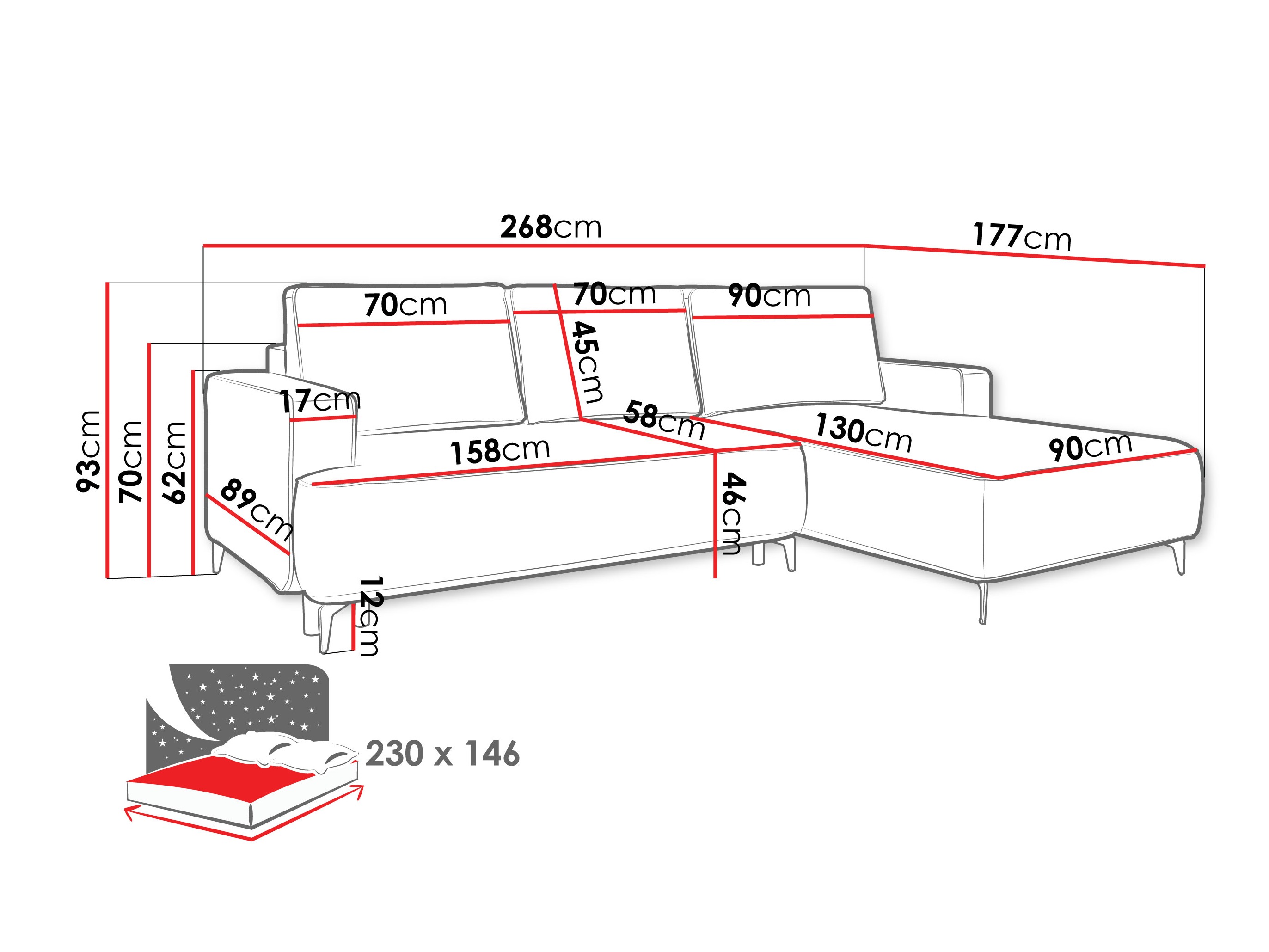 Corner sofa ComfiDream Lyraion (Castel 93)