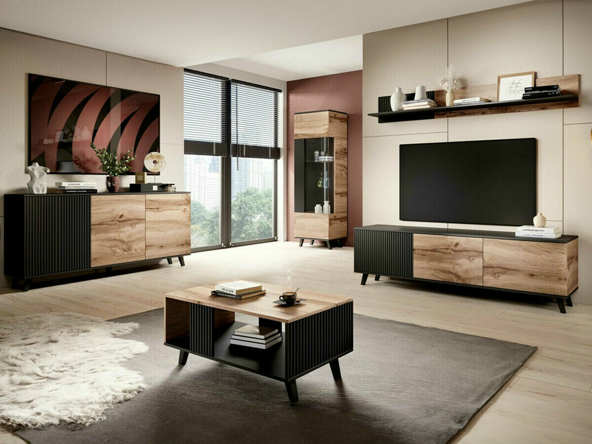 Living room set Luelia 107 (Black + Wotan Oak)