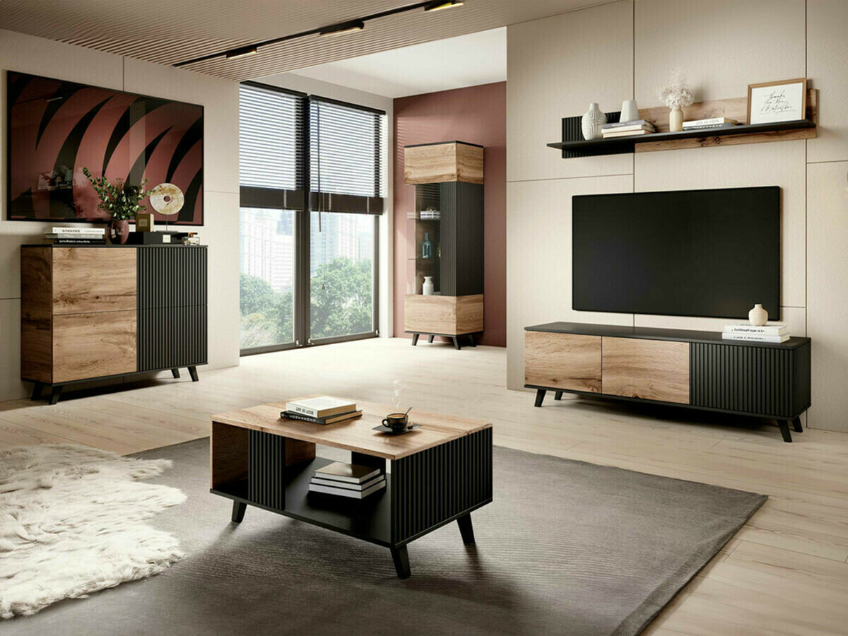 Living room set Luelia 108 (Black + Wotan Oak)