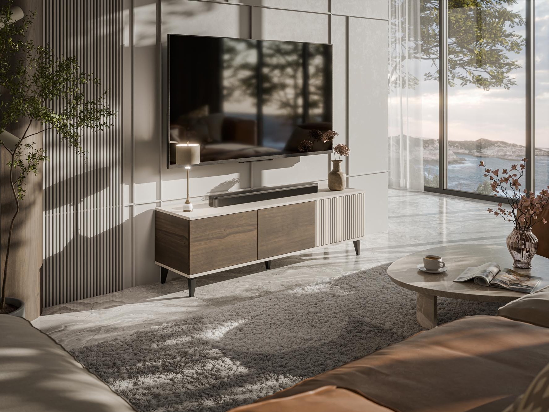TV stand Luelia 116 (Walnut + Cashmere)
