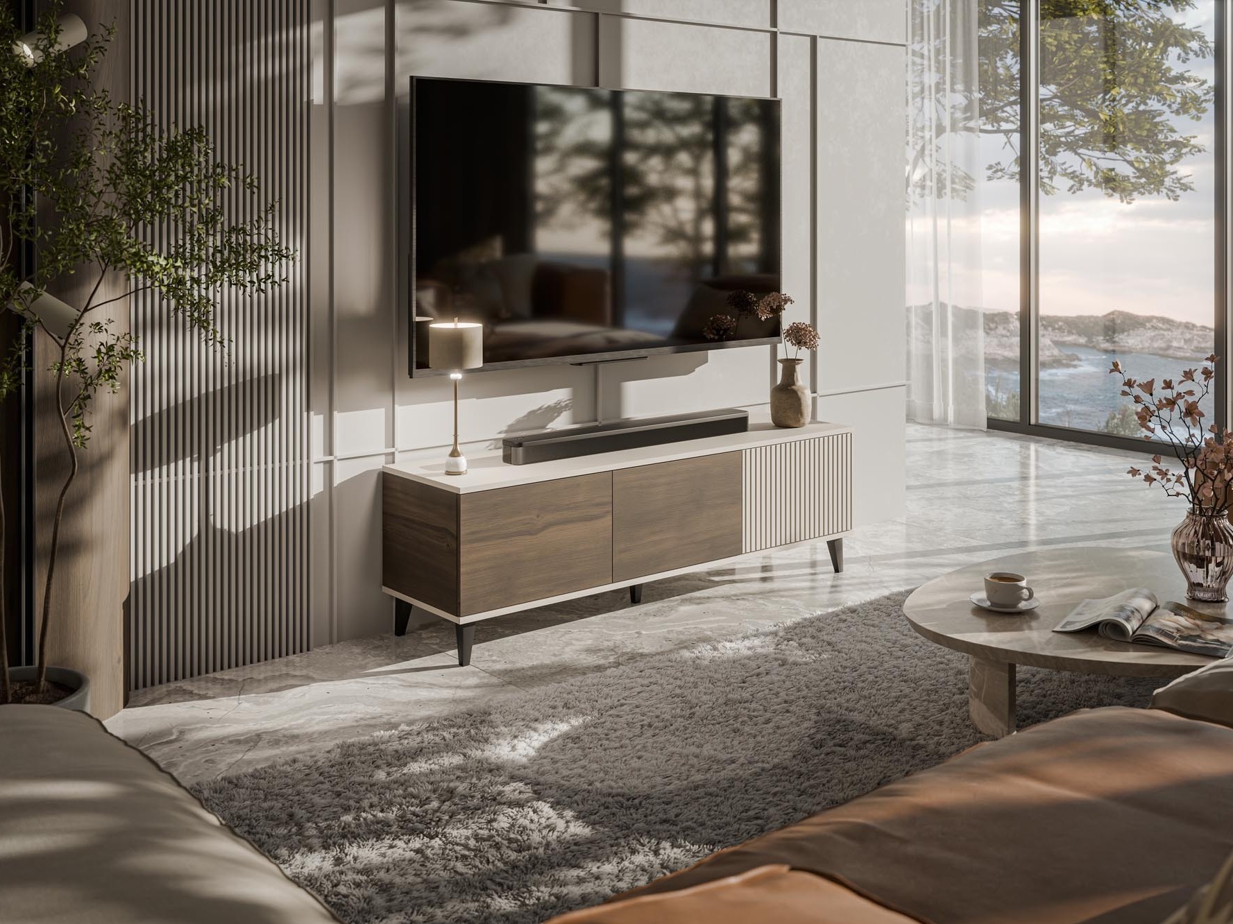 TV stand Luelia 115 (Walnut + Cashmere)