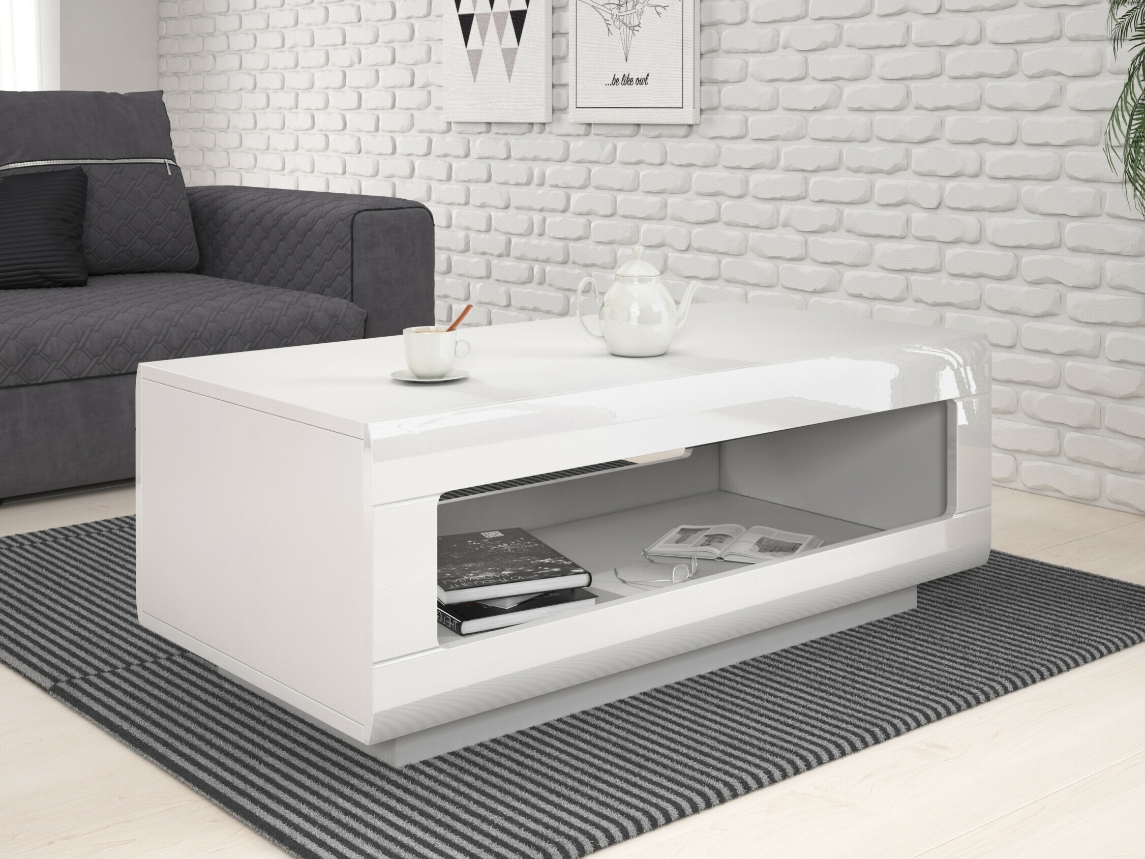 Coffee table Ophsalu 102 (White + Glossy white)