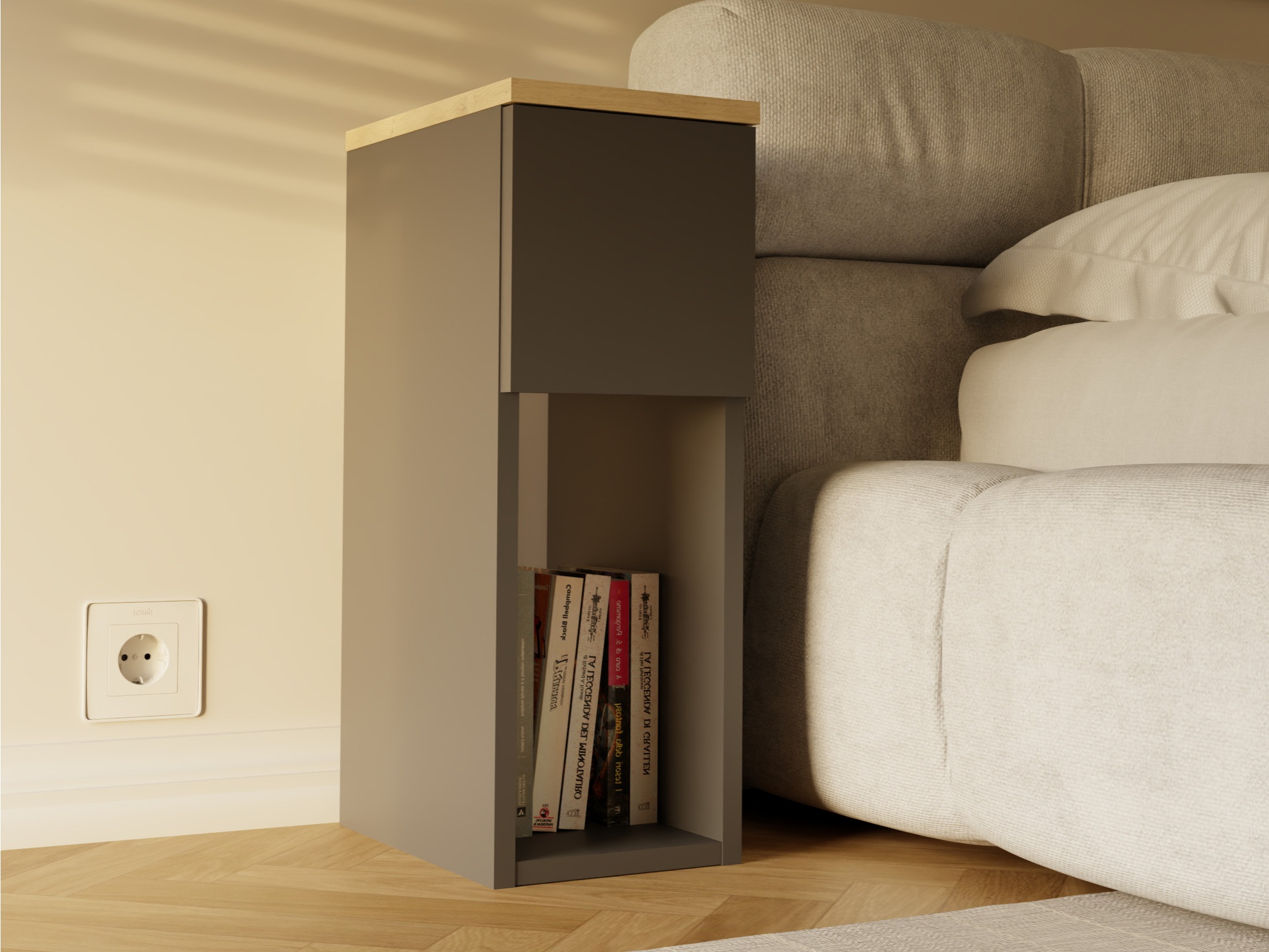 Bedside table Mandeville 304 (Anthracite + Artisan oak)