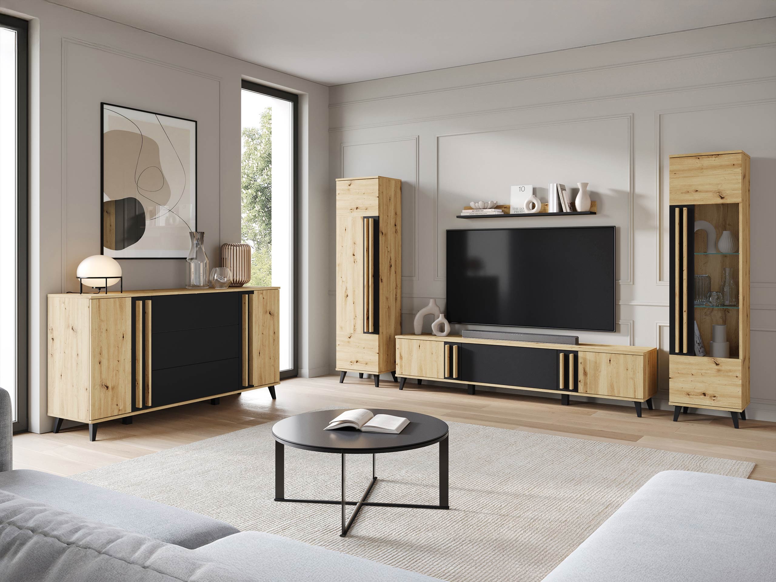 Living room set Facetor IV (Artisan oak + Graphite)