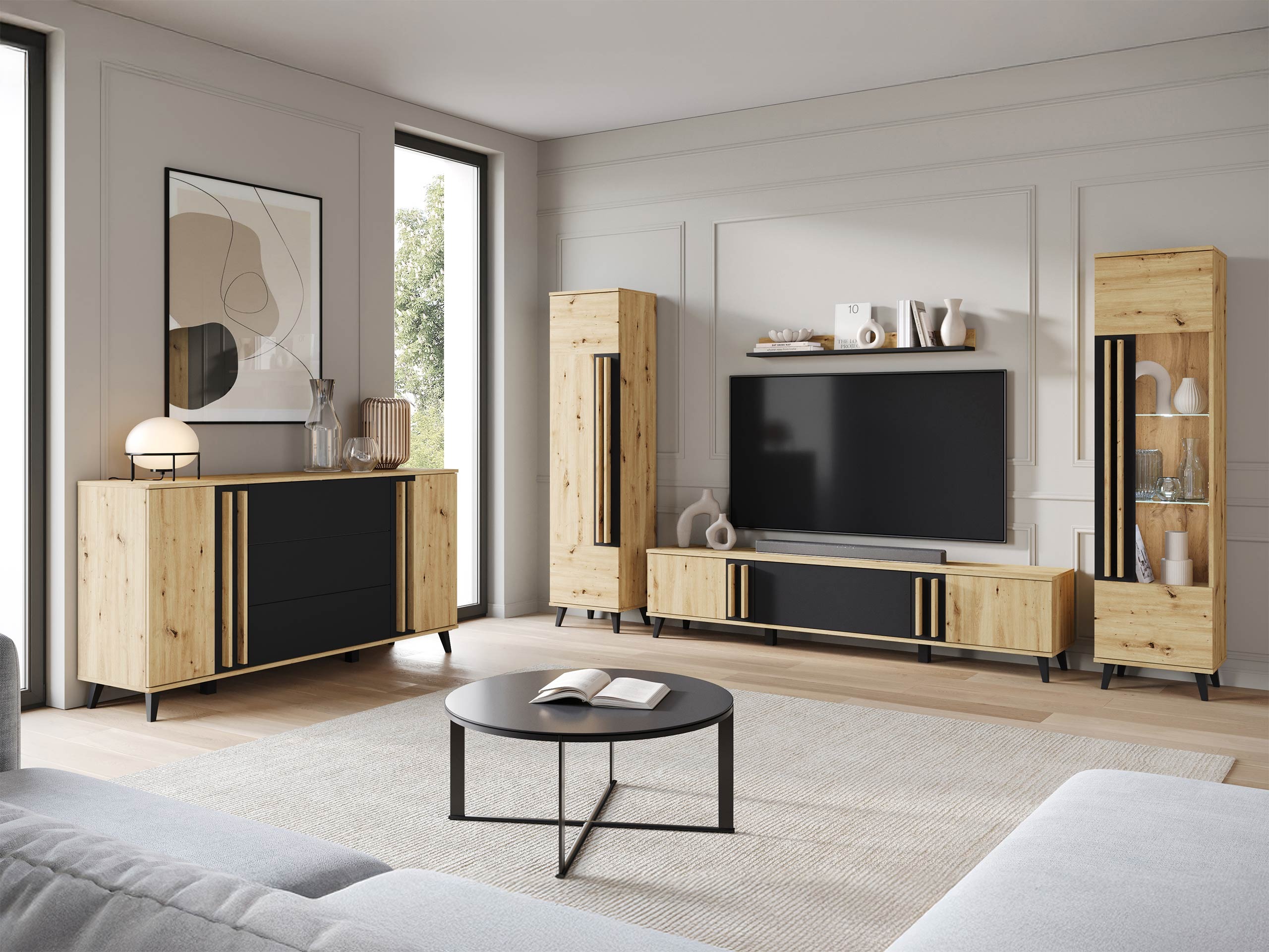 Living room set Facetor IV (Artisan oak + Graphite)