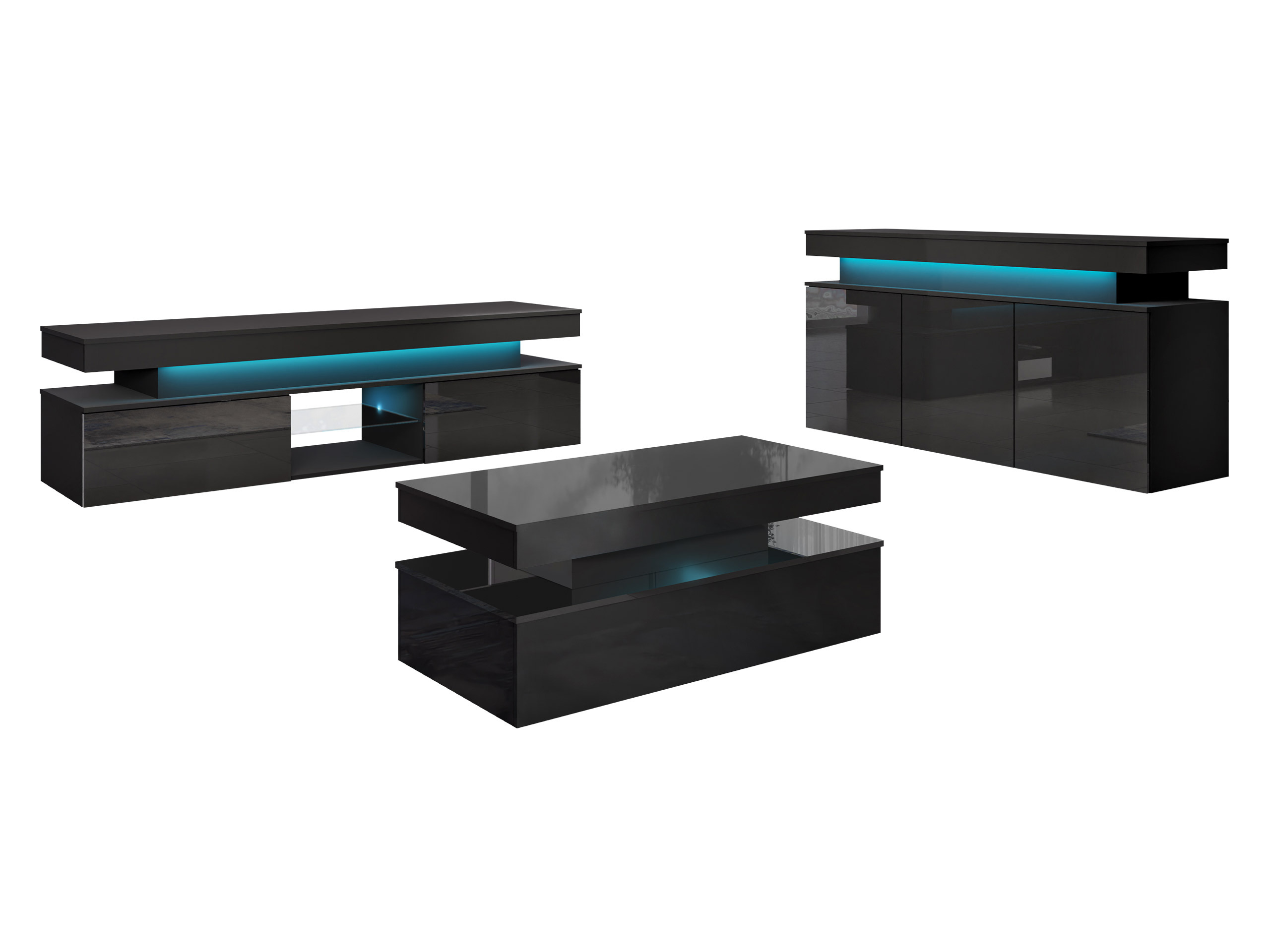 Living room set Monfero (Black + Glossy black)