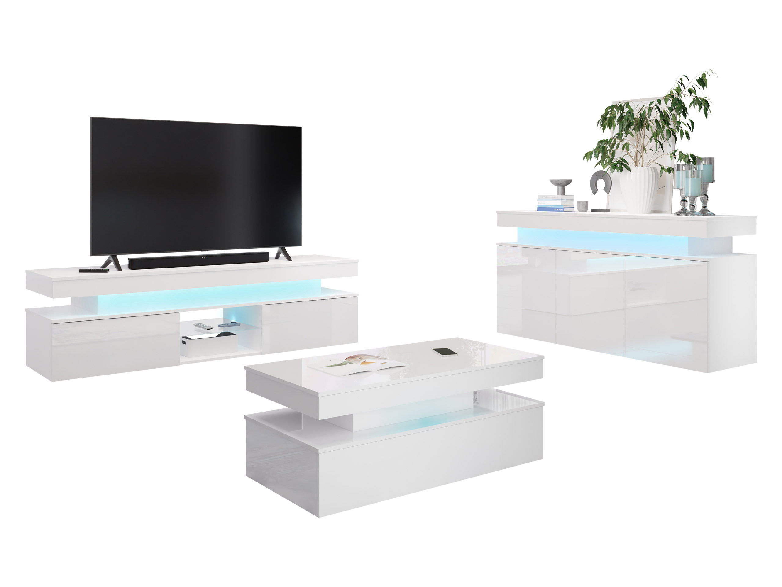 Living room set Monfero (White + Glossy white)
