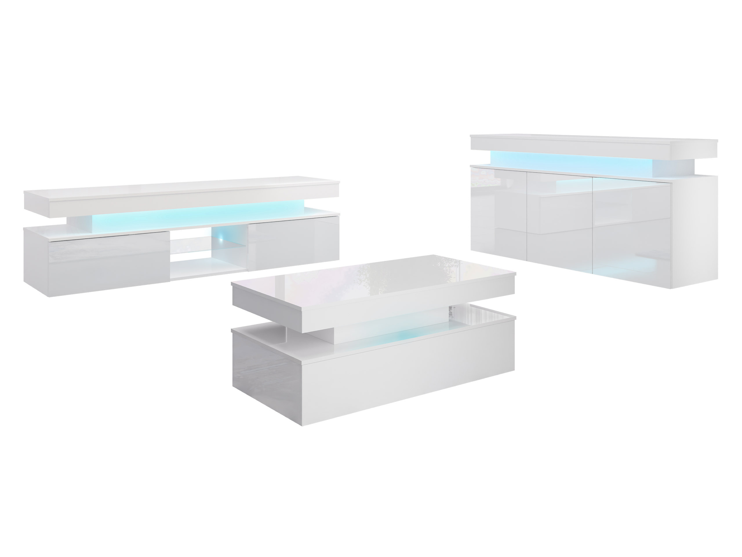 Living room set Monfero (White + Glossy white)