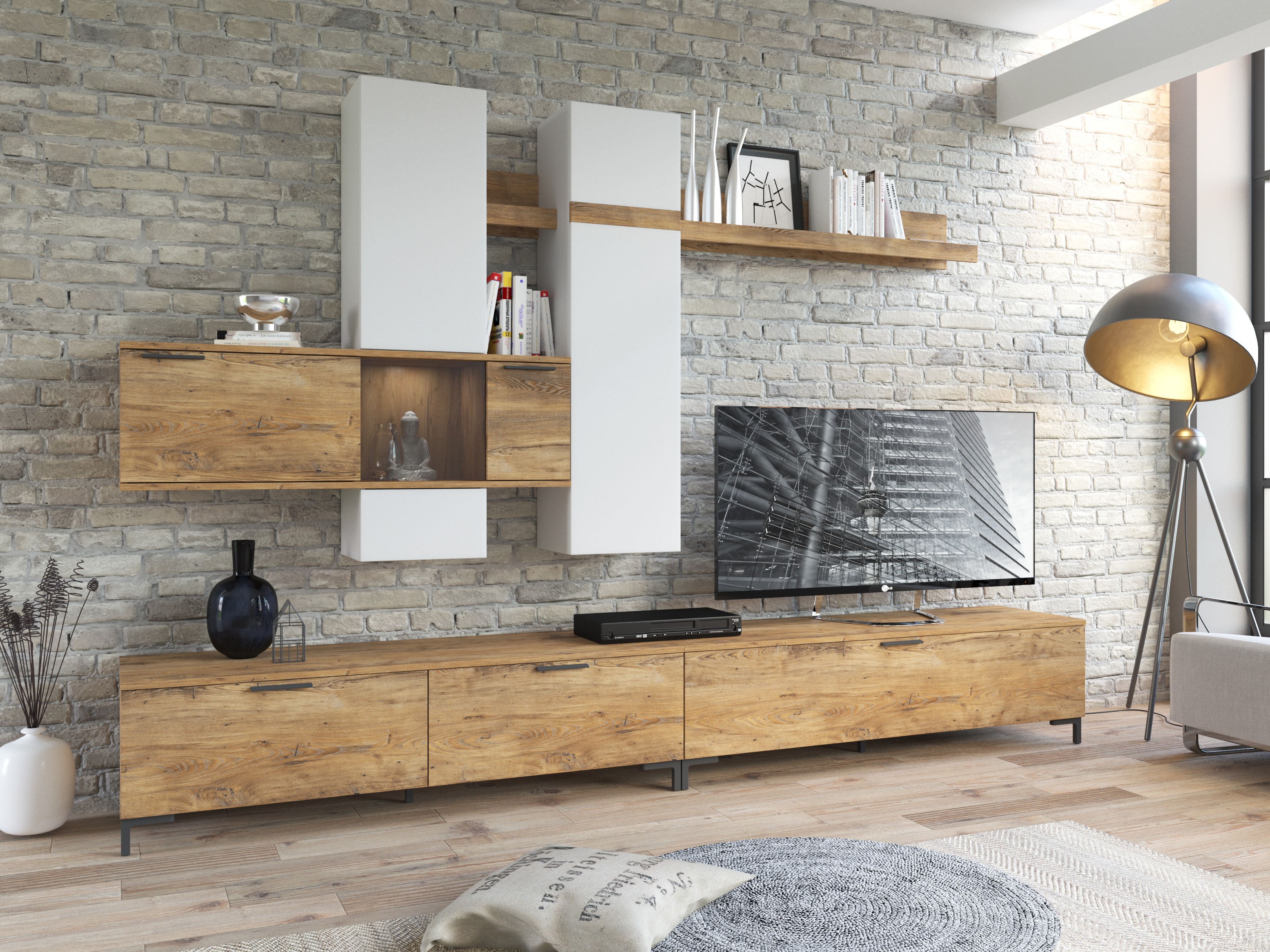 Living room set Salnola 105 (White + Chestnut)