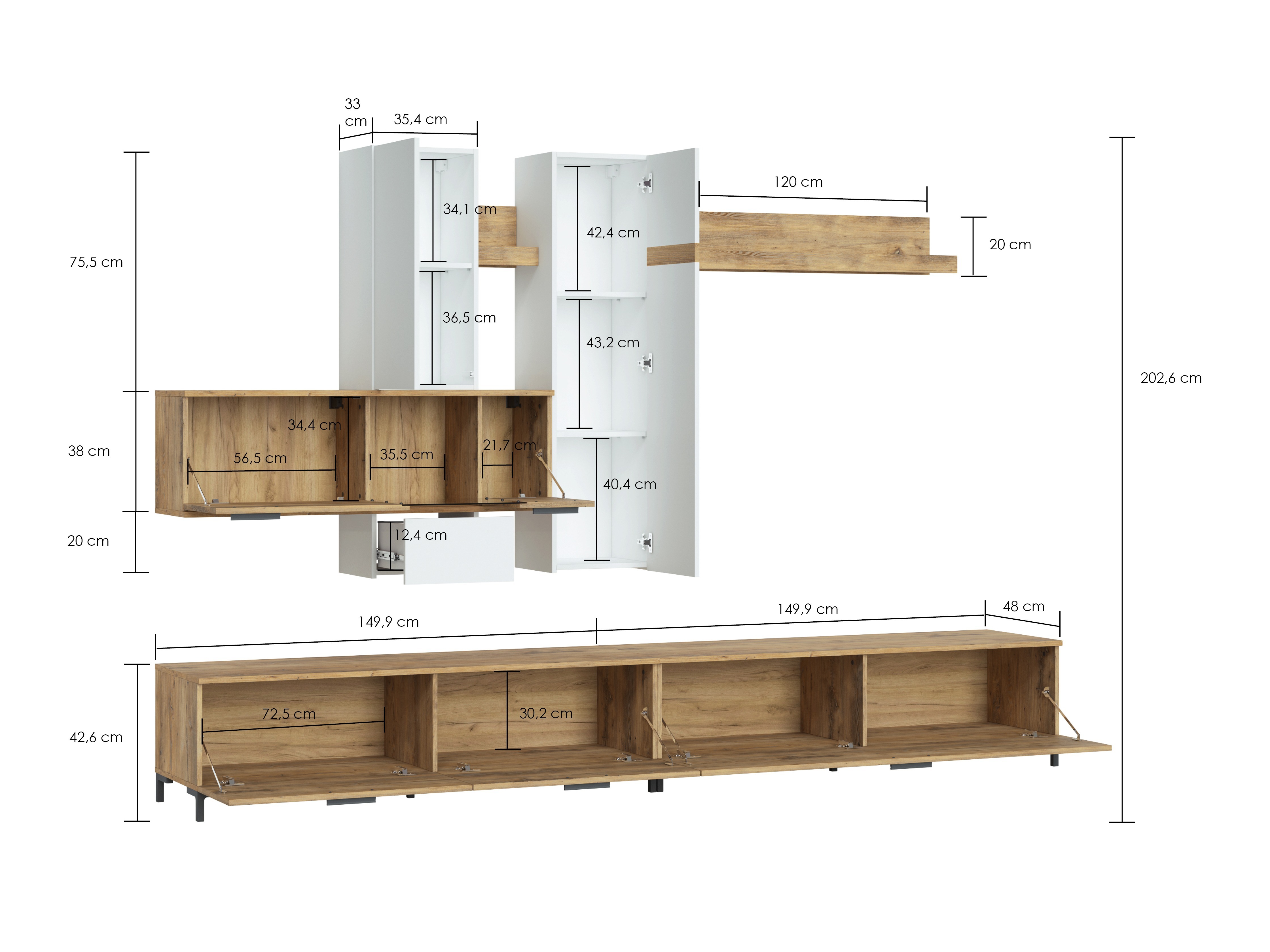 Living room set Salnola 105 (White + Chestnut)