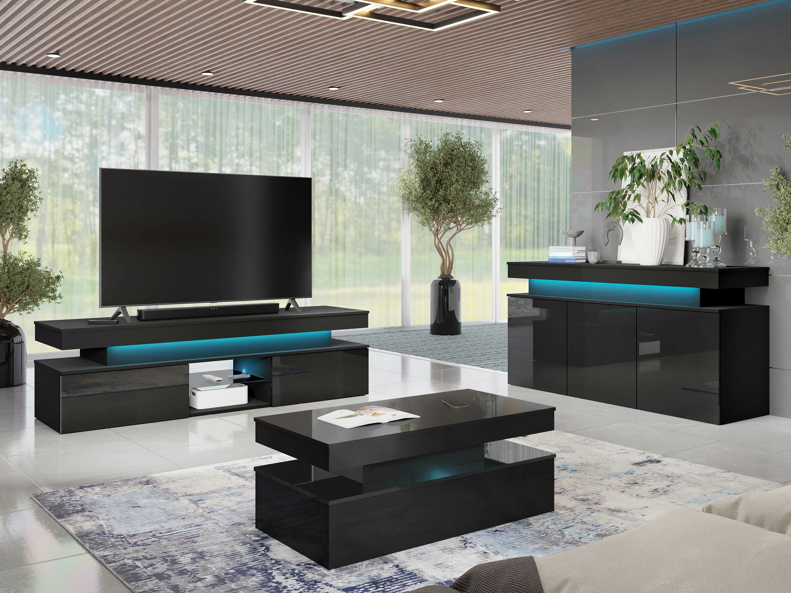 TV stand Monfero (Black + Glossy black)