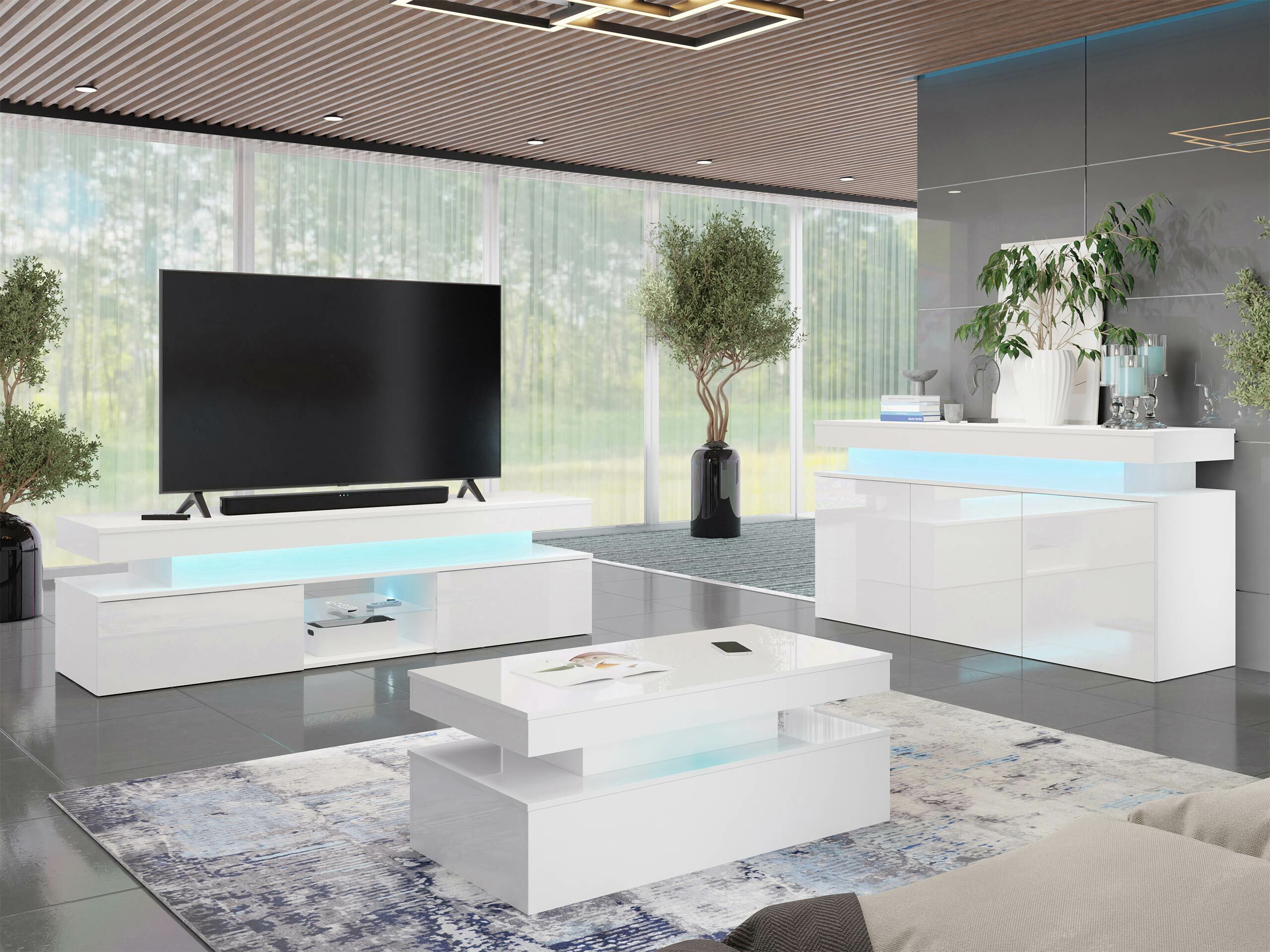 TV stand Monfero (White + Glossy white)