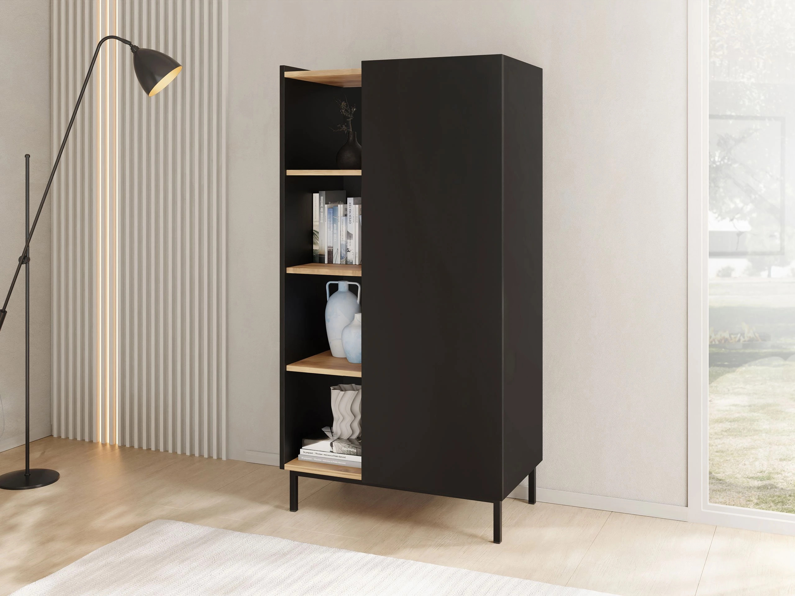 Bookcase Veldome 101 (Black + Light brown)