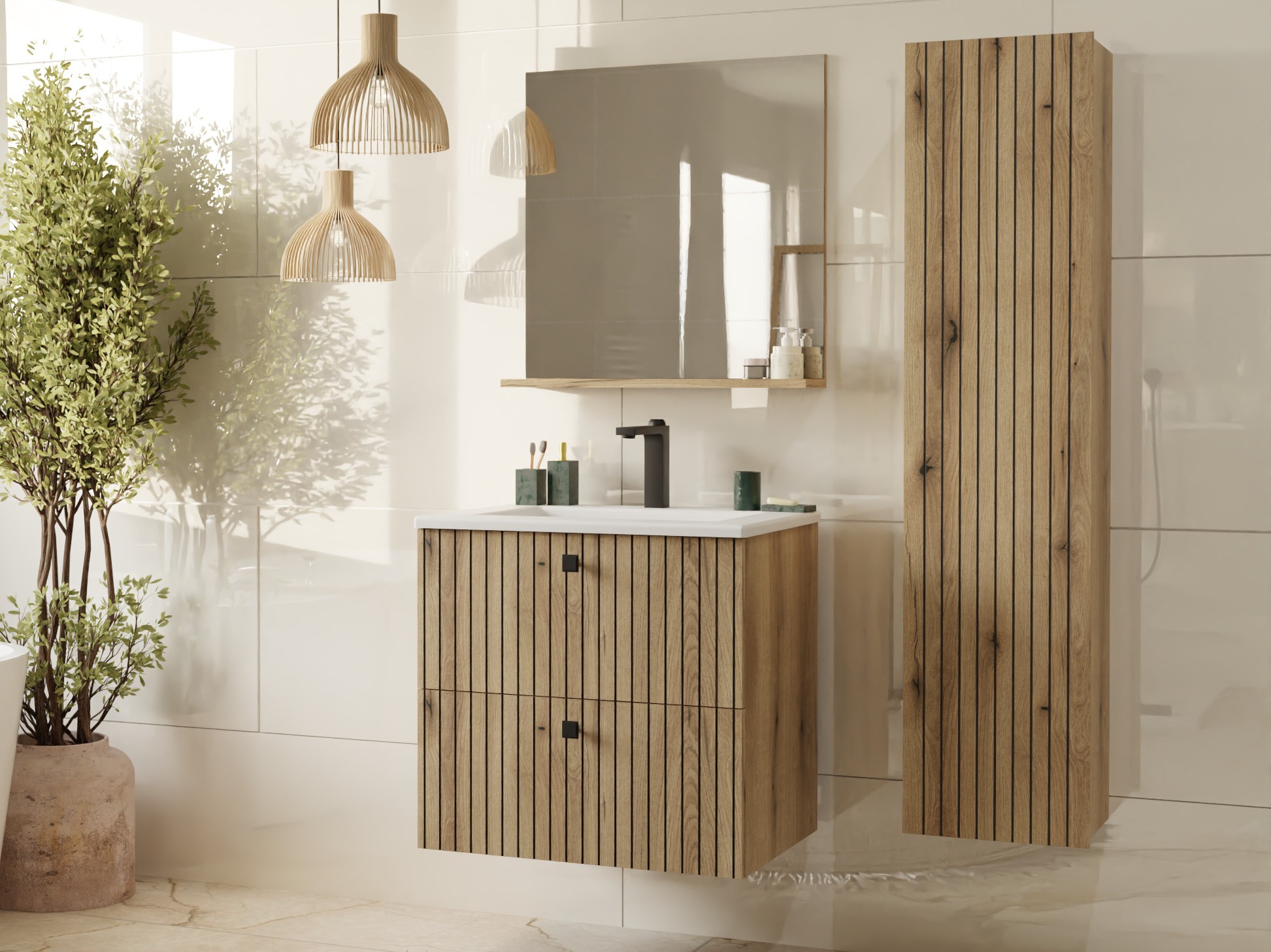 Wall-mounted bathroom cabinet for washbasin Mandeville 314 (Oak)