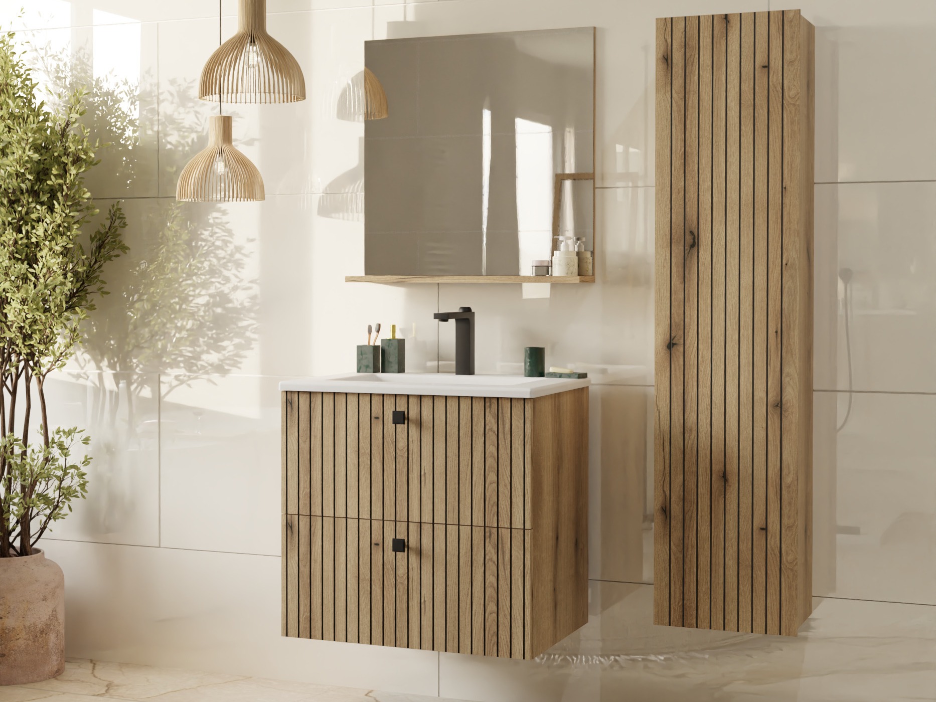 Wall-mounted bathroom cabinet for washbasin Mandeville 314 (Oak)