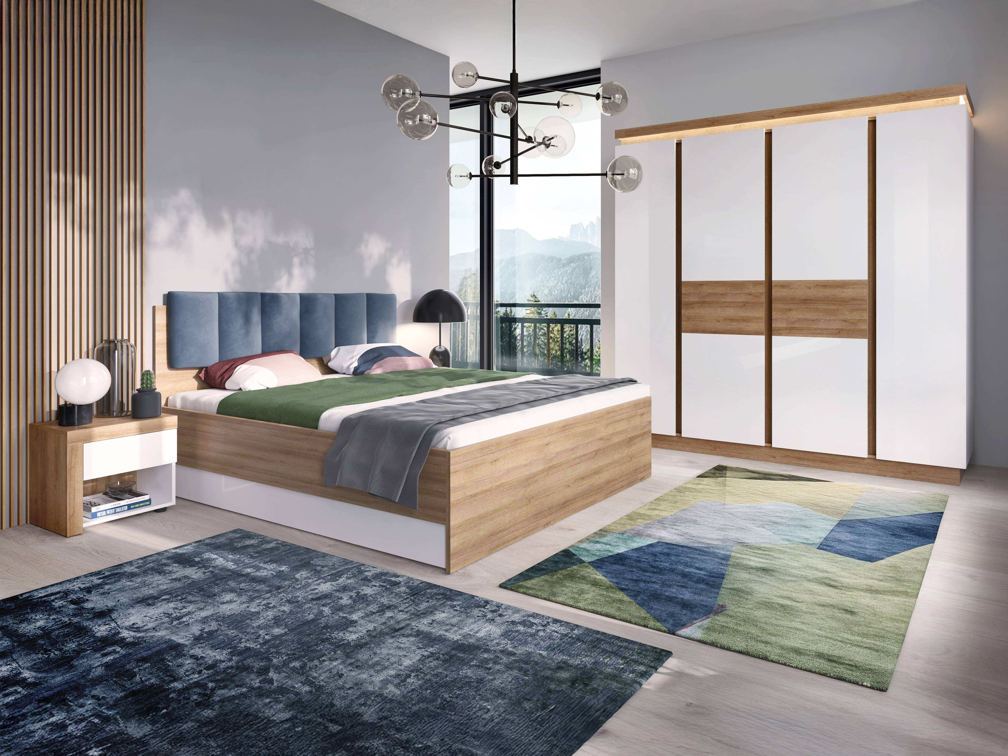 Bedroom set Feldeli 122 (Riviera oak + Glossy white)