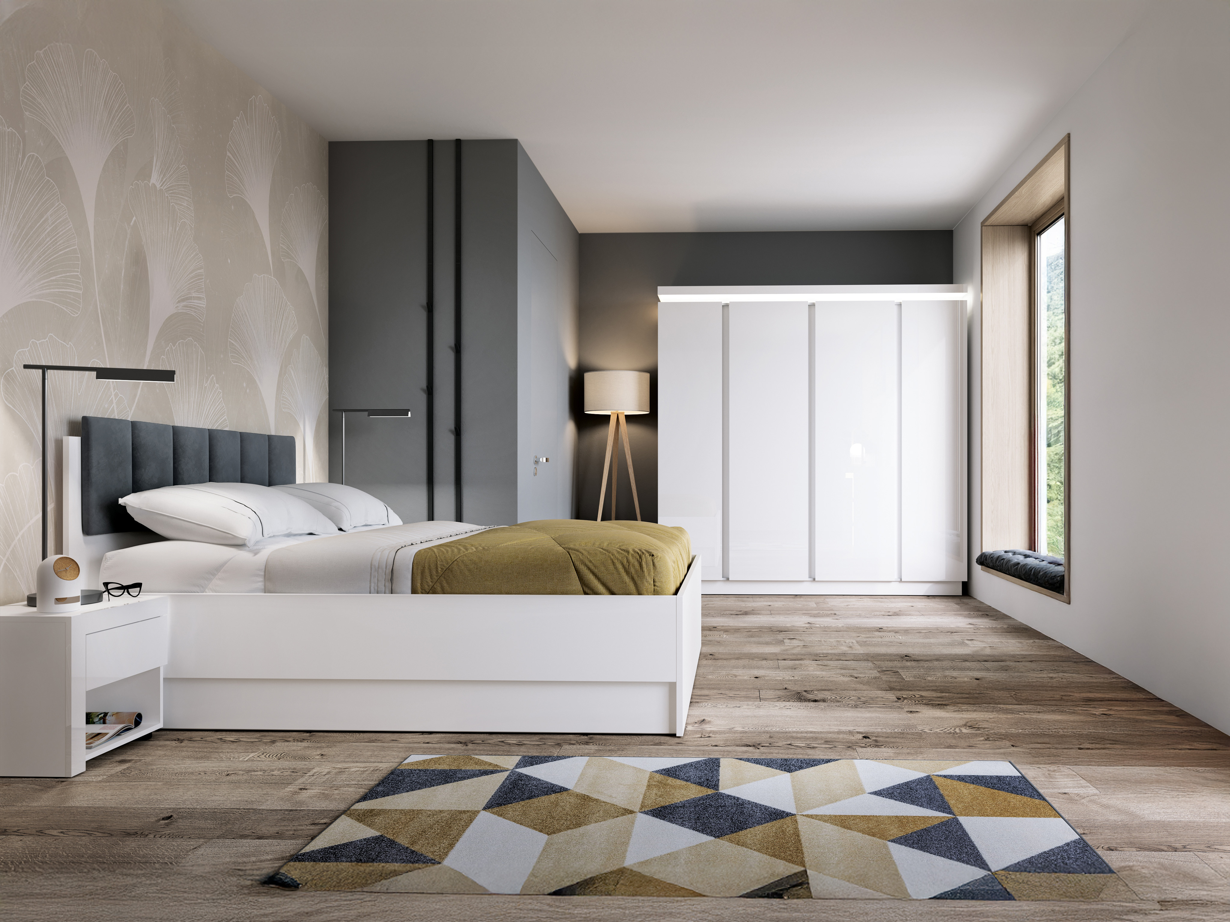 Bedroom set Feldeli 122 (White + Glossy white)