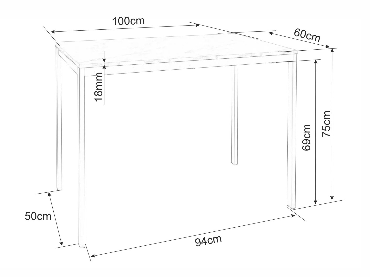 Table Detroit 861 (White marble + Black)