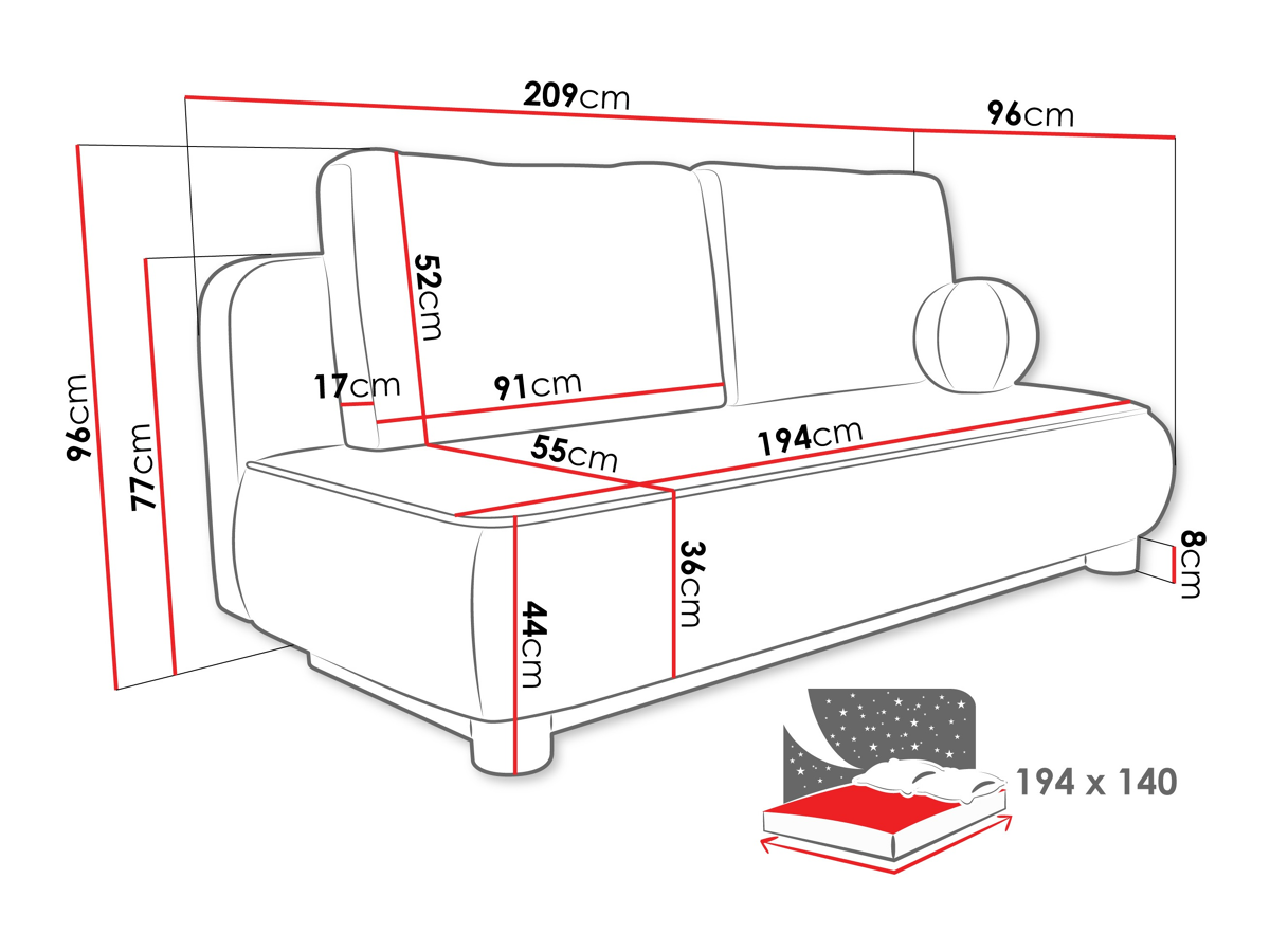 Sofa bed TrendyNest 116 (Coral 65)