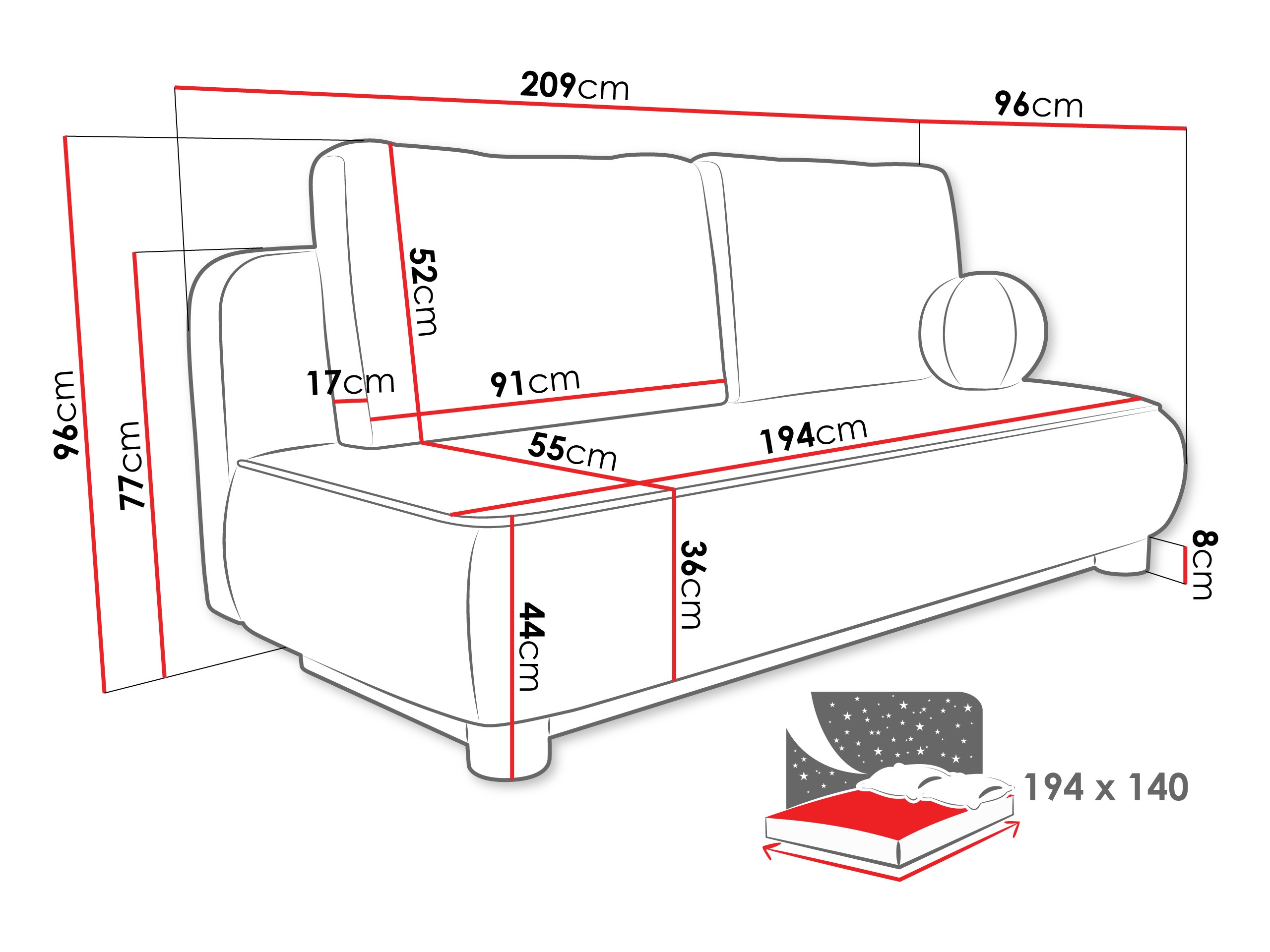 Sofa bed TrendyNest Canora (Coral 15)