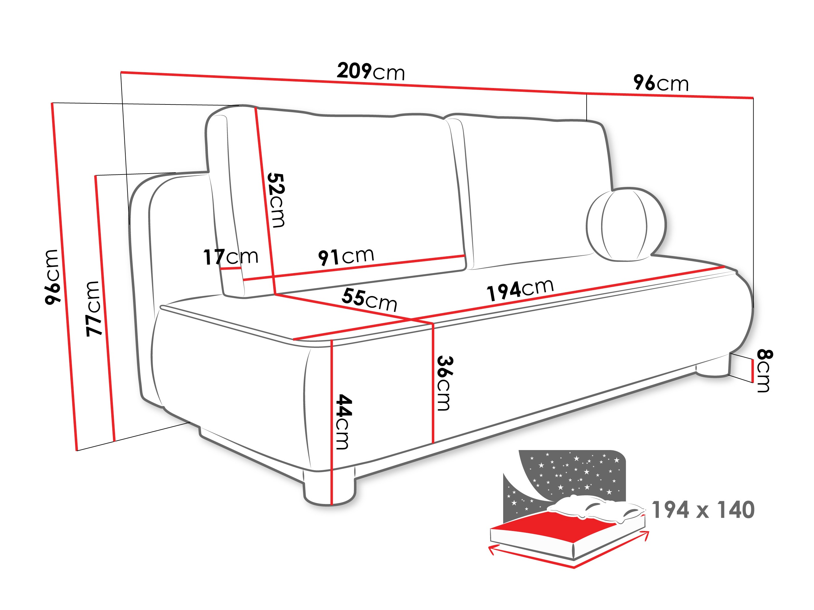 Sofa bed TrendyNest Canora (Coral 50)