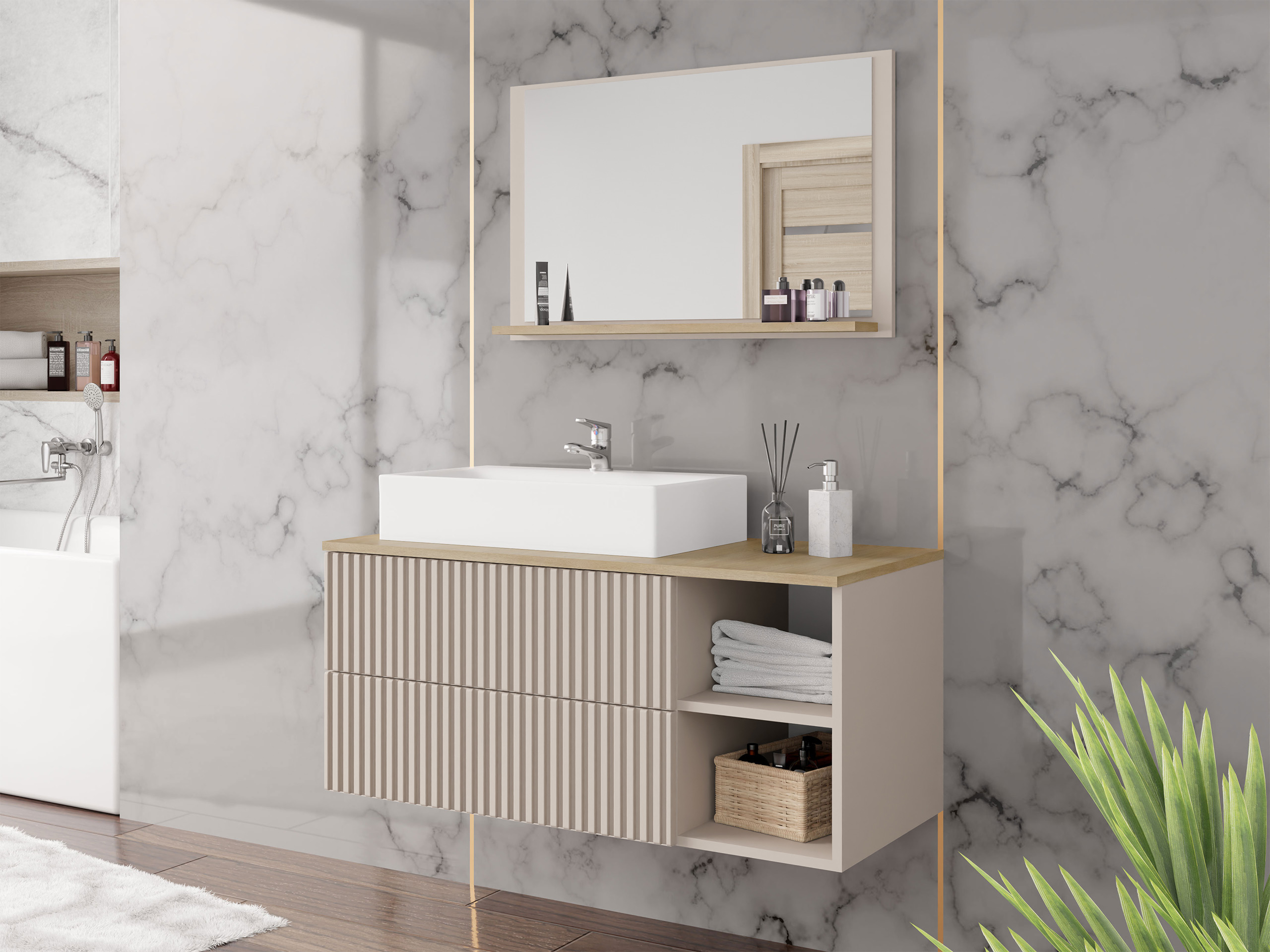 Bathroom set Nauta (Cashmere + Oak)