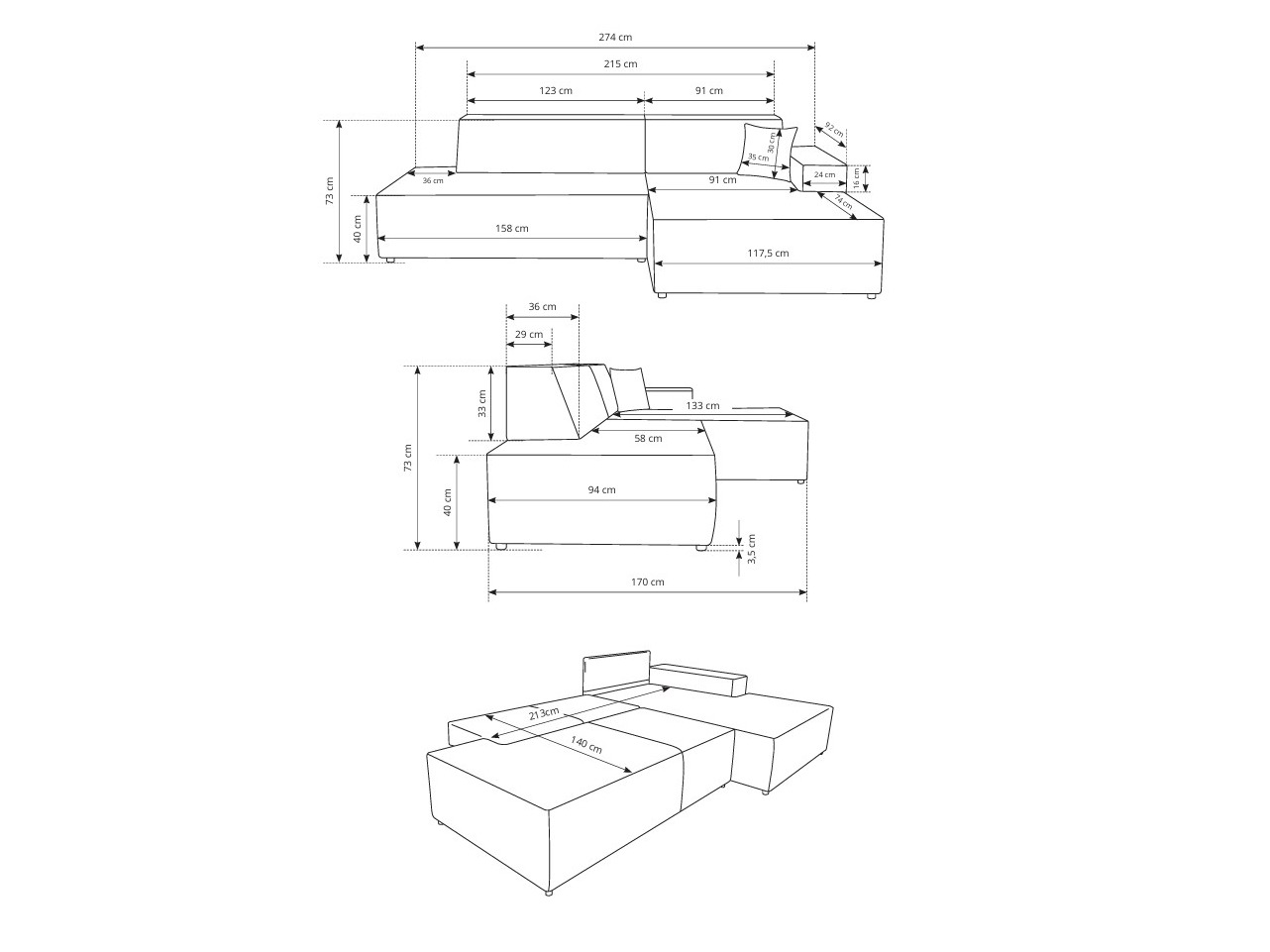 Corner sofa Kingston 187 (Tilia 01)