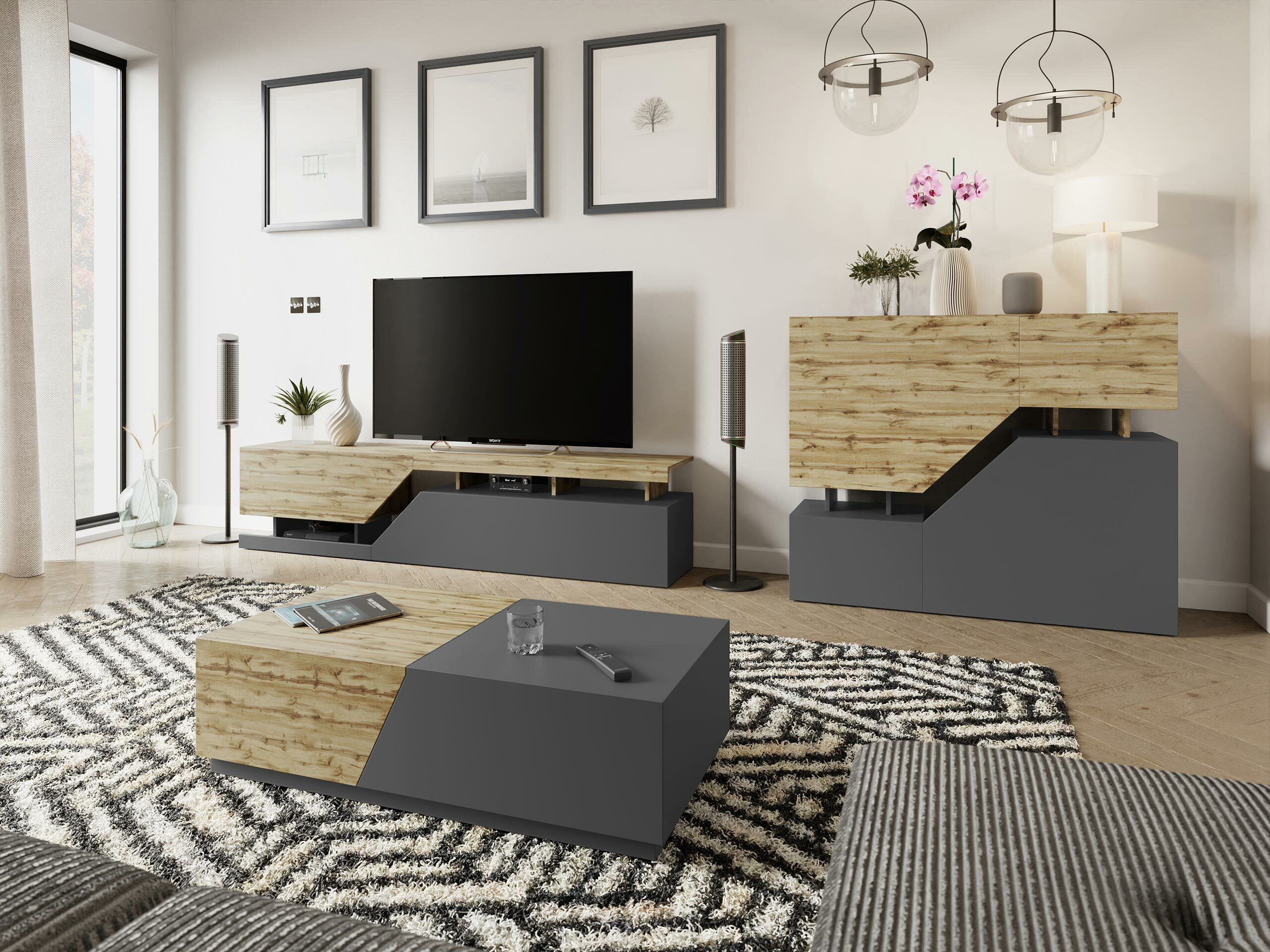 Living room set Comfivo Daldune 105 (Anthracite + Wotan Oak)