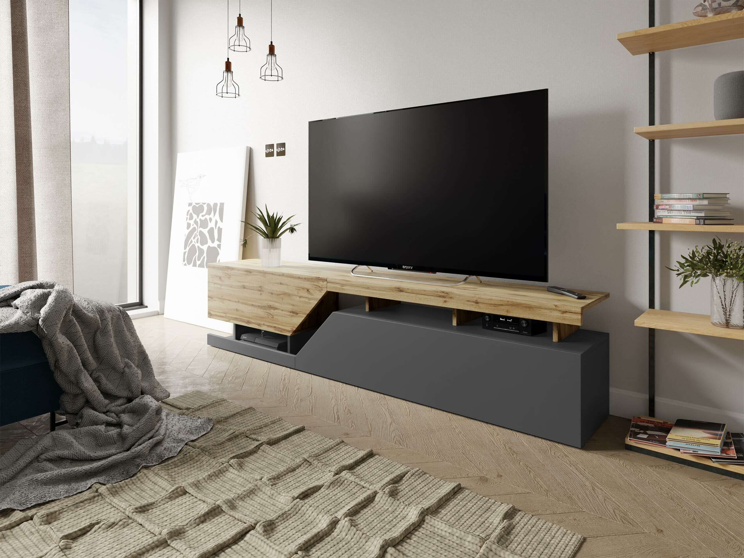 TV stand Comfivo Daldune 104 (Anthracite + Wotan Oak)